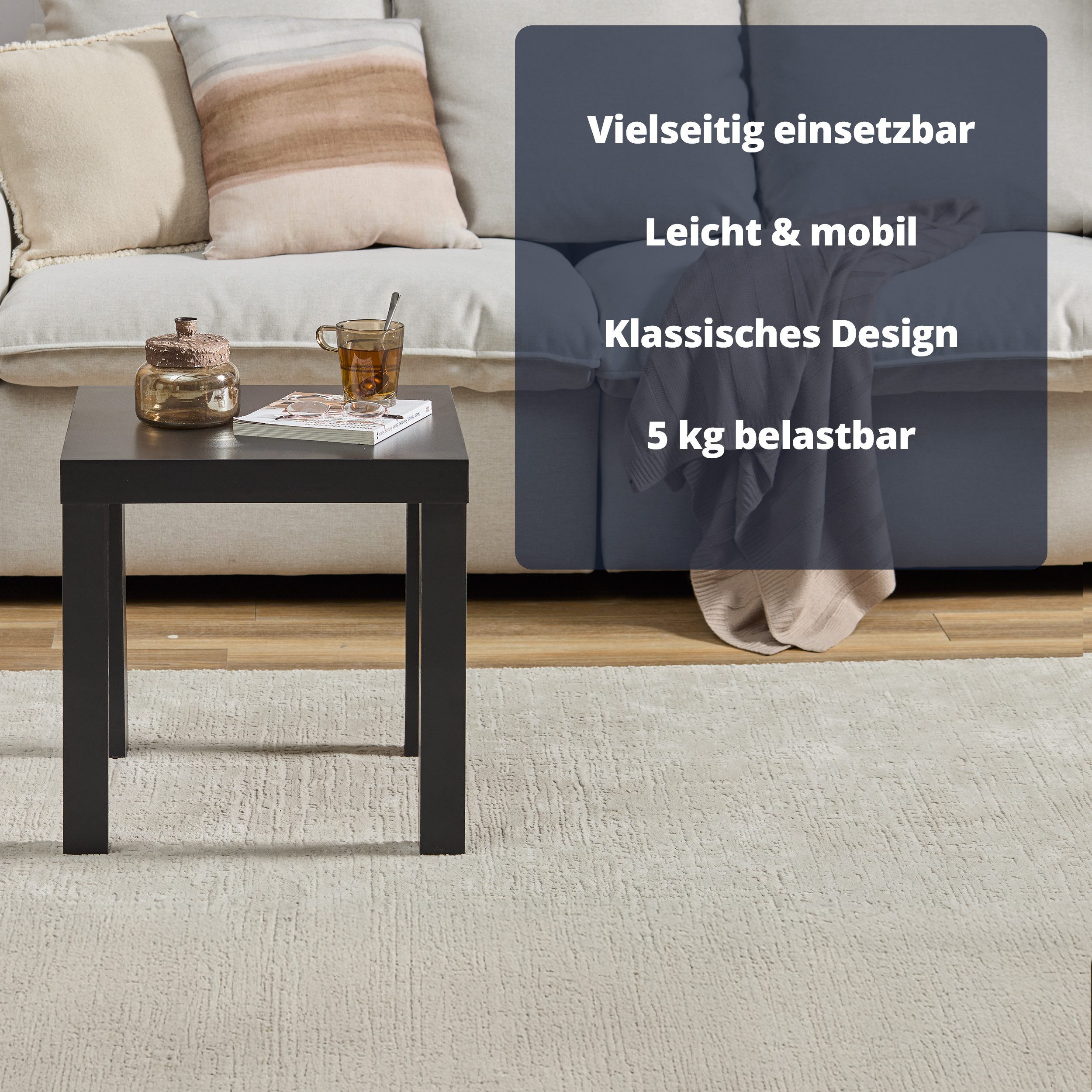 KHG Beistelltisch kleiner Couchtisch quadratisch, Nachttisch Schwarz (Holzwerkstoff foliert, 5 kg belastbar, 45x45x45 cm, pflegeleicht, ideal für Wohn- und Schl – Bild 4 von 5