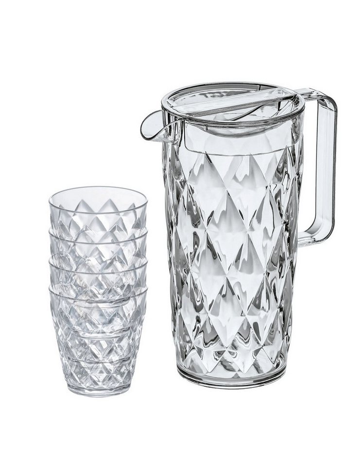 KOZIOL Wasserkanne Kanne CRYSTAL 1,6l mit 4 Becher 250ml