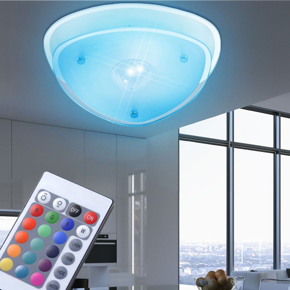 etc-shop LED Deckenleuchte, Leuchtmittel inklusive, Warmweiß, Farbwechsel, Decken Lampe Glas Kristall Esszimmer Leuchte Fernbedienung