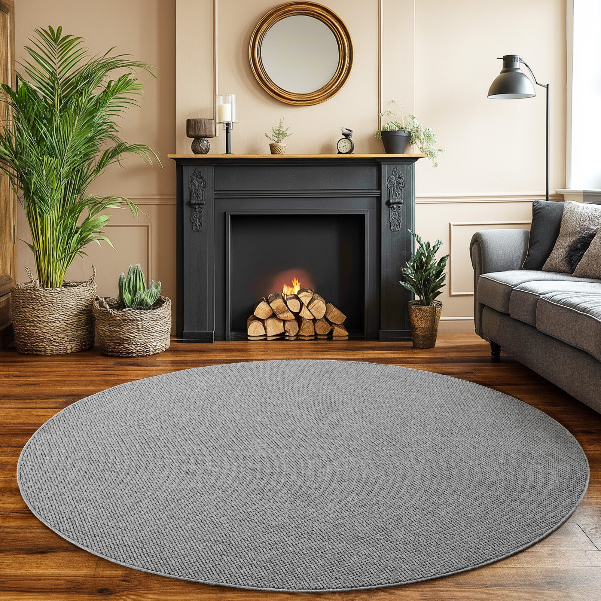 SIMPEX24 Designteppich Einfarbig Boucle Loop, Rund, Höhe: 7 mm, Teppich Wohnzimmer, Schlafzimmer, Gästezimmer