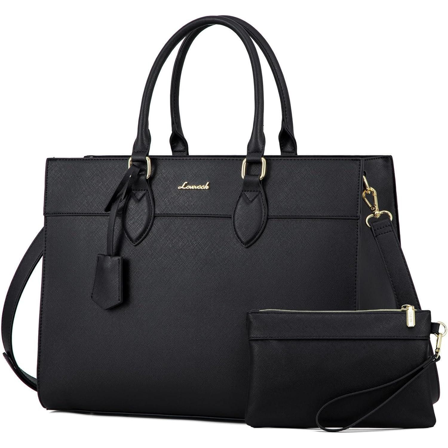 LuxusKollektion Laptoptasche 15,6 Zoll Laptoptasche Damen PU Leder Schwarz wasserdicht