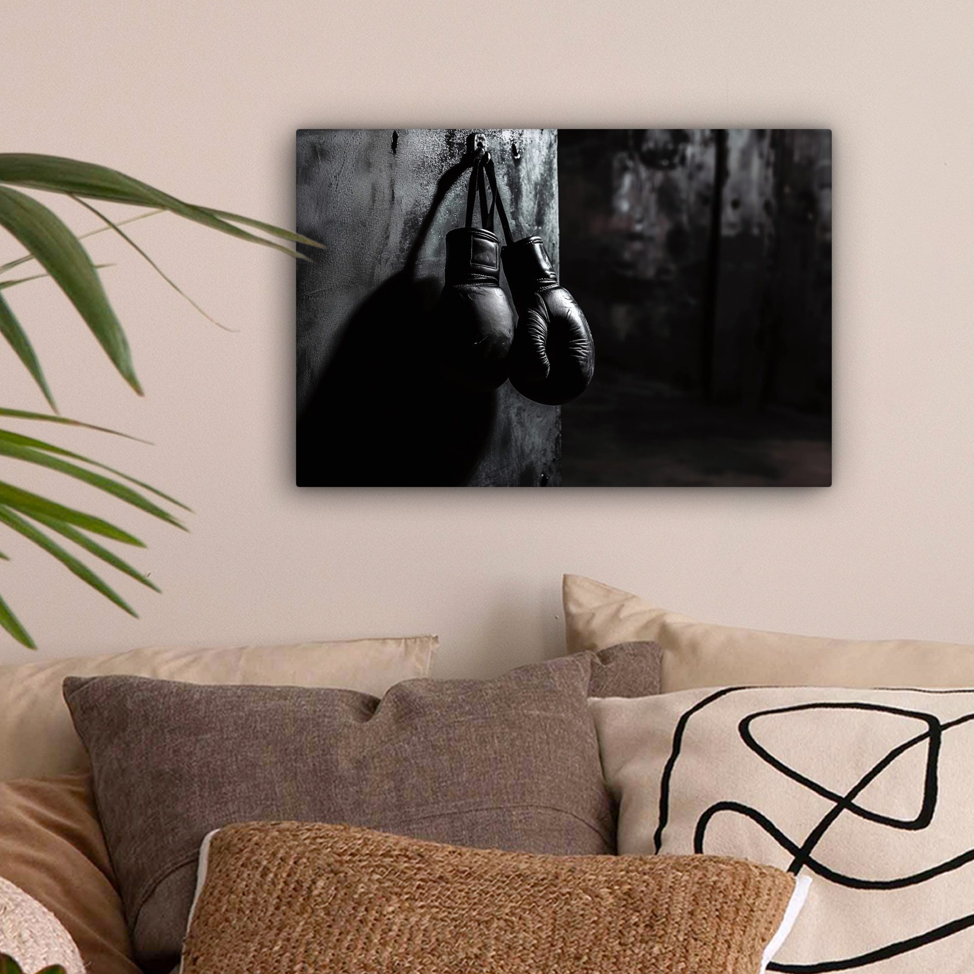 OneMillionCanvasses® Leinwandbild Boxhandschuhe - Wand - Dunkel - Schwarz, günstig online kaufen