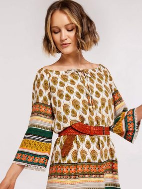 Apricot Minikleid Feather Border Crochet Trim Dress, mit tollem Druck, mit Tassel
