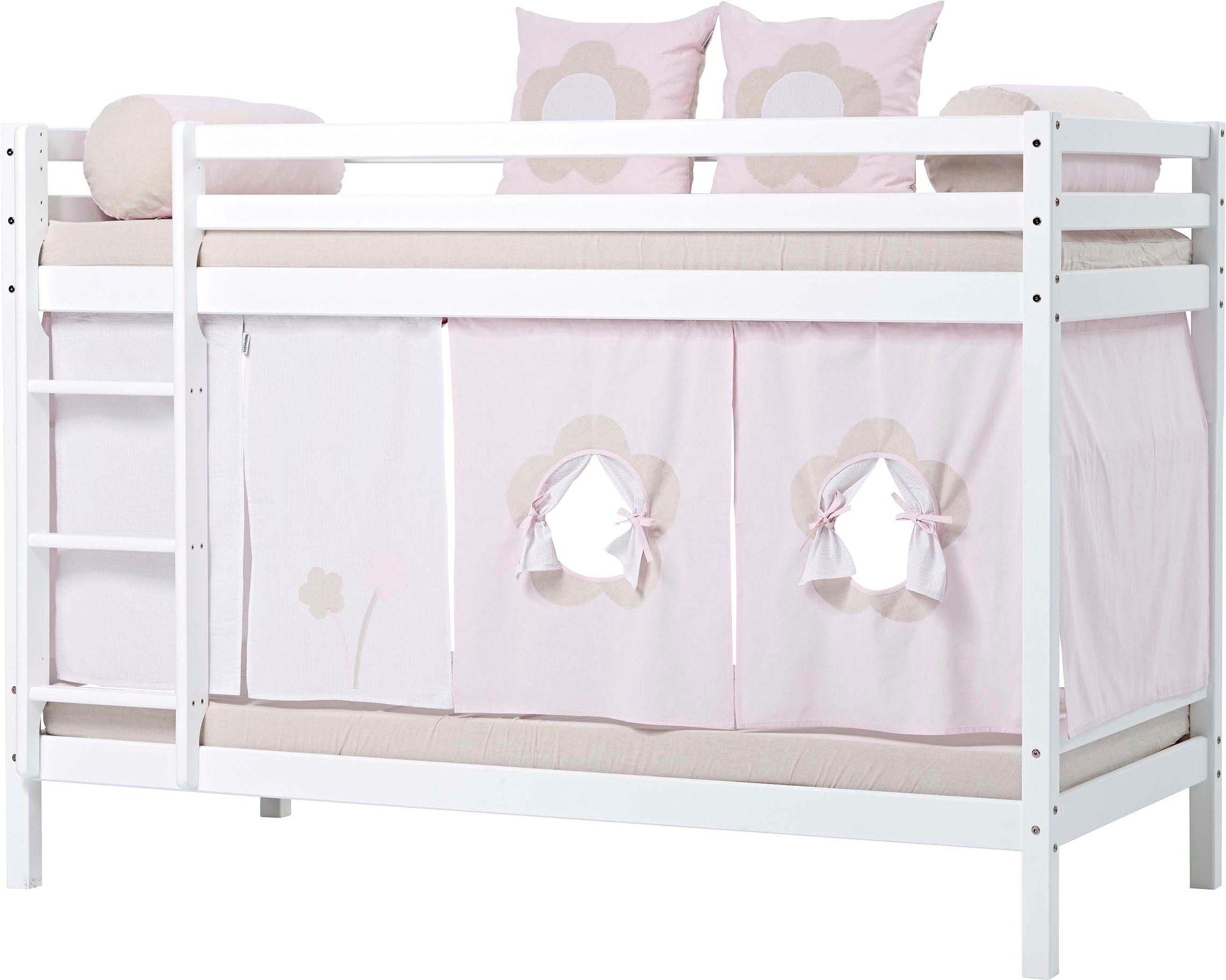 Rosé Etagenbett massiv Hoppekids weiß Dream, 90x200 m. & Vorhang Matratze ECO