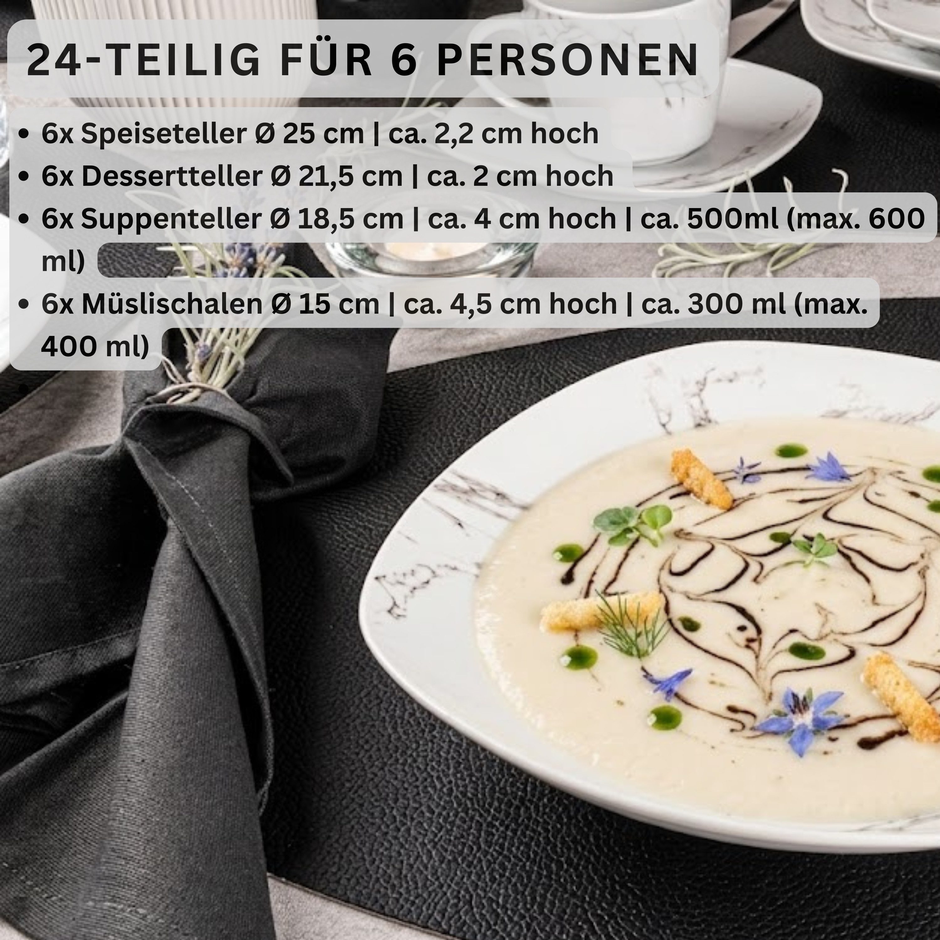SÄNGER Tafelservice Bilgola Marmor, Weiß (24-tlg), 6 Personen, Porzellan, weiß, VALUE COLLECTION