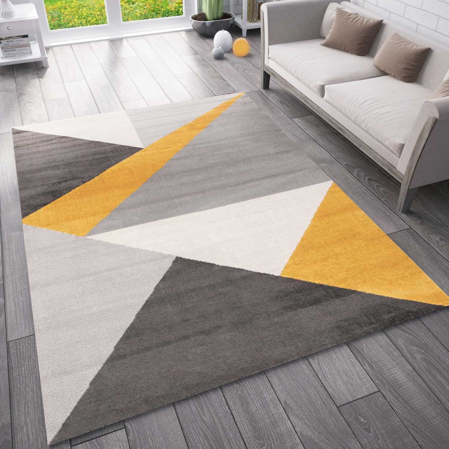 Teppich »Ein melierter und moderner Designer Teppich mit geometrischen  muster in Grau Weiß und Gelb«, Vimoda