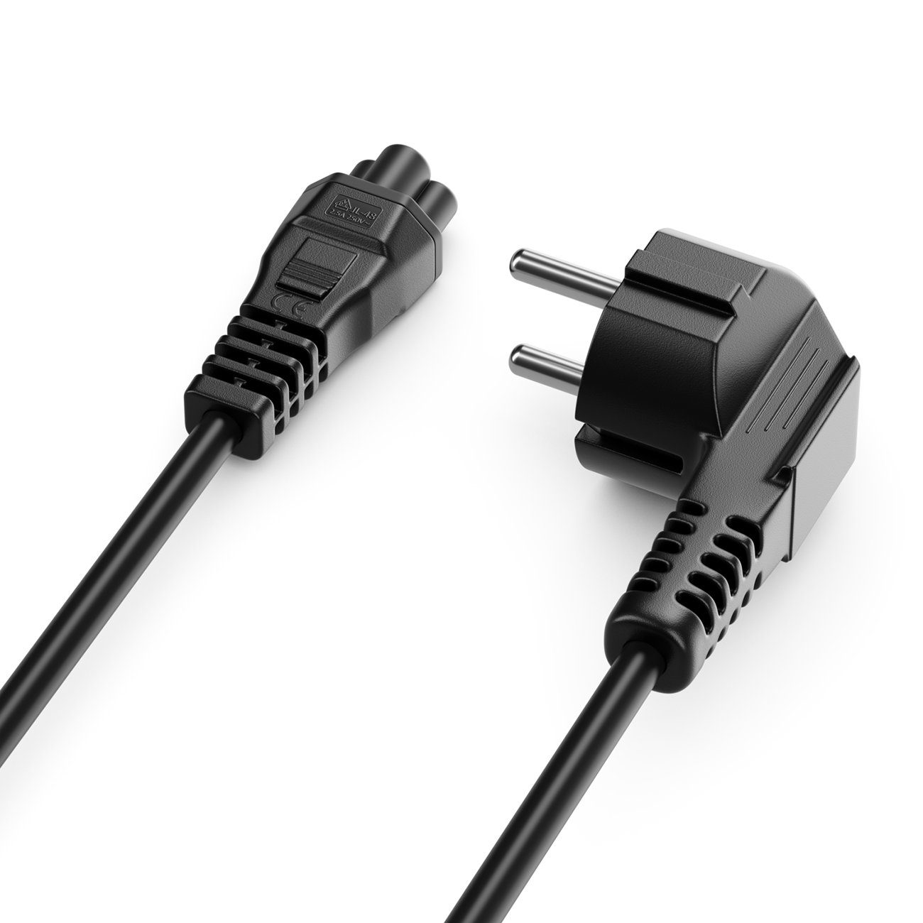 deleyCON deleyCON 1m Stromkabel Schutzkontakt Typ F 90° auf IEC C5 Buchse Stromkabel