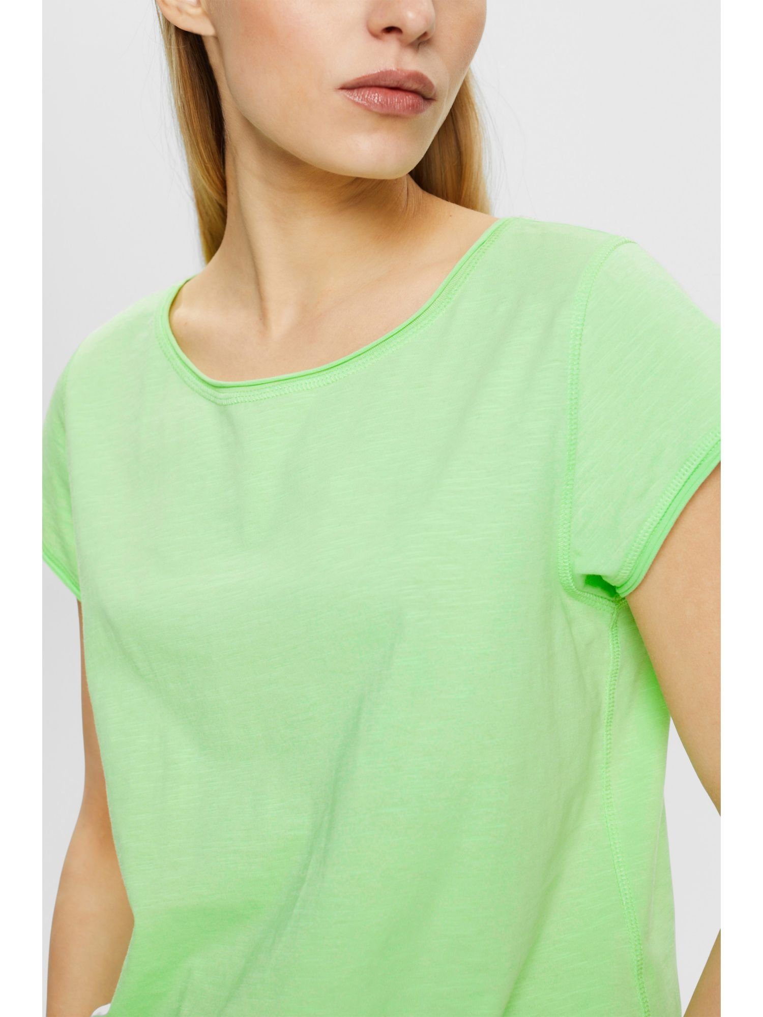 Esprit T-Shirt T-Shirt GREEN Slub Baumwolle aus (1-tlg) CITRUS