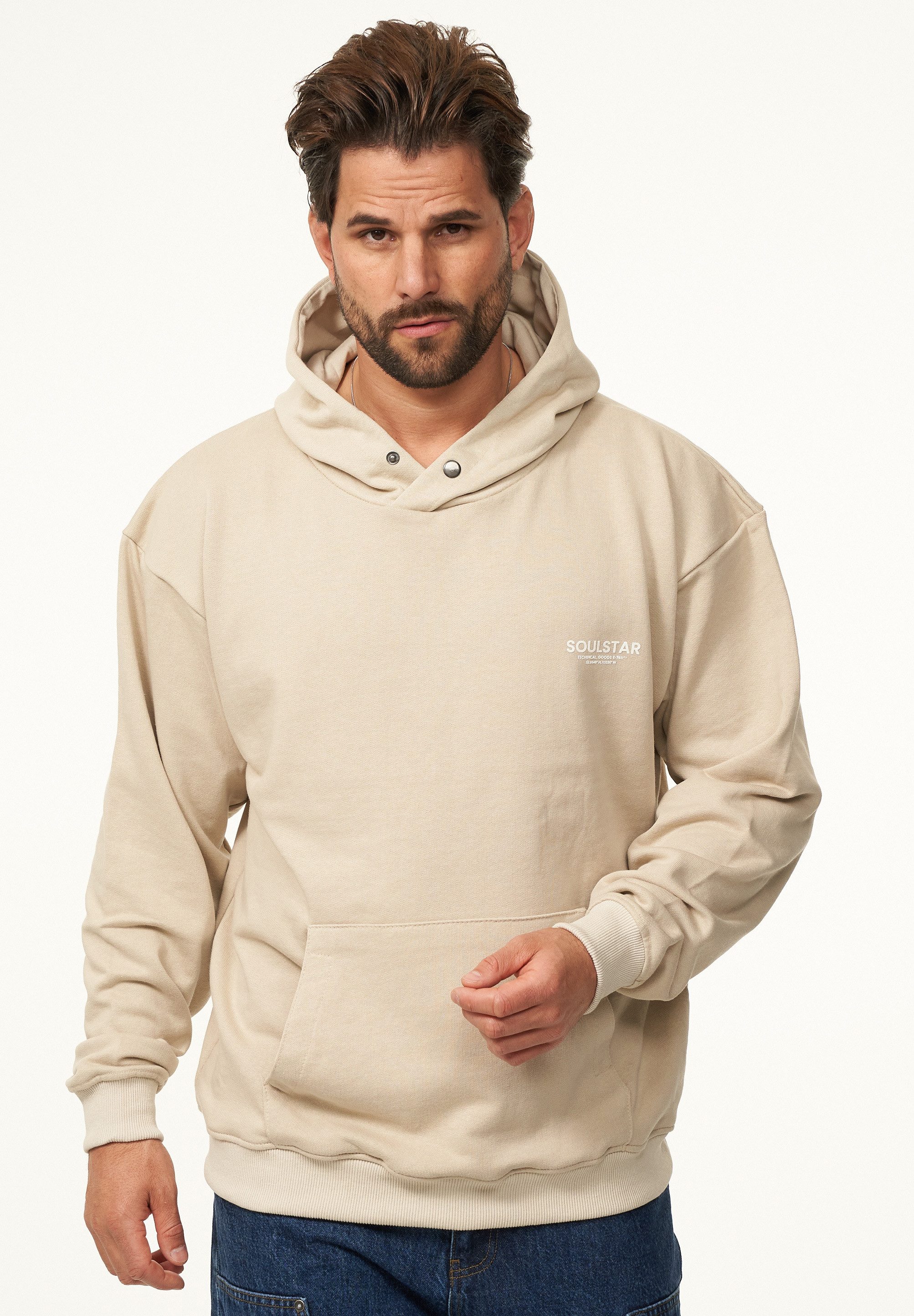 SOULSTAR Hoodie S2ANSAN Herren Oversize Kapuzenpullover mit Button Пуловери Sweater