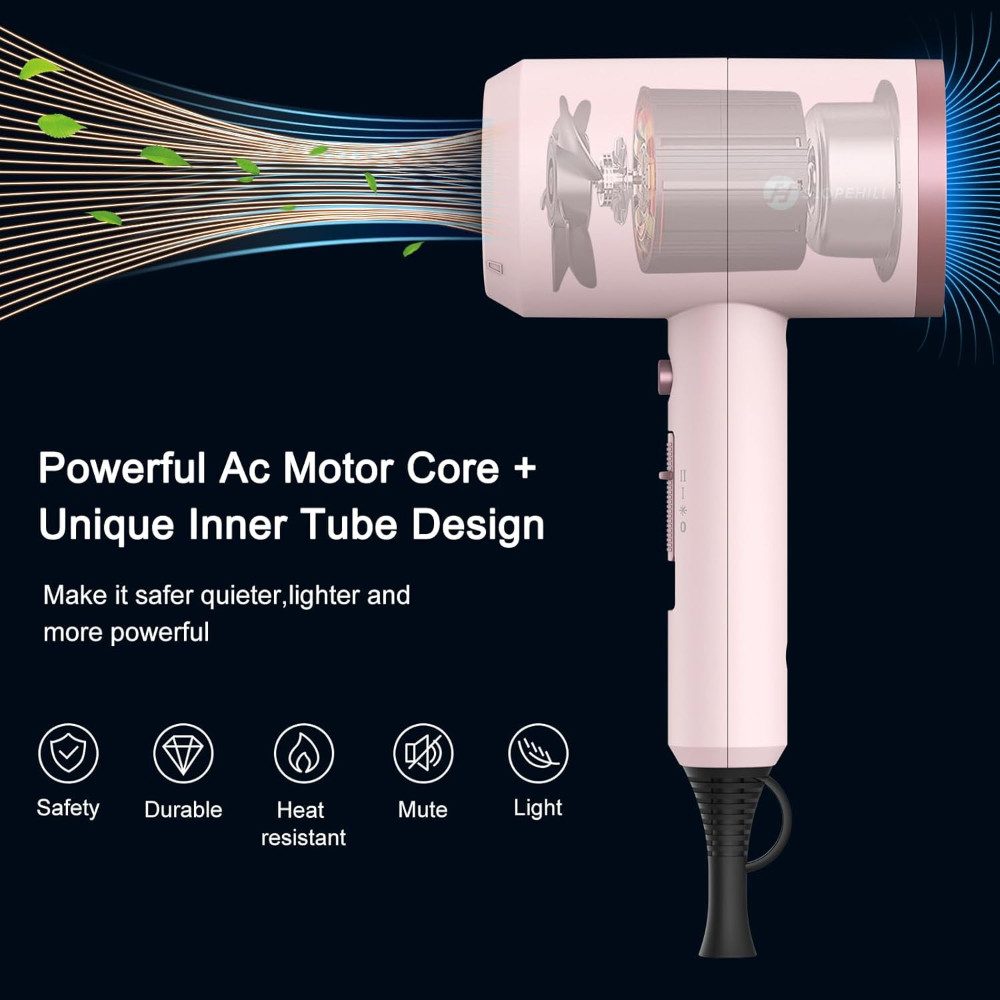 slopehill Haartrockner AC Motor Schnelltrocknen Hair Dryer, Salon mit Heiß-/Kalttaste, 1800 W, Profi Styling Set mit Diffusor und Konzentrator, 3 Concentrators and Diffuser, 3 Temperatureinstellungen, 2-Gang