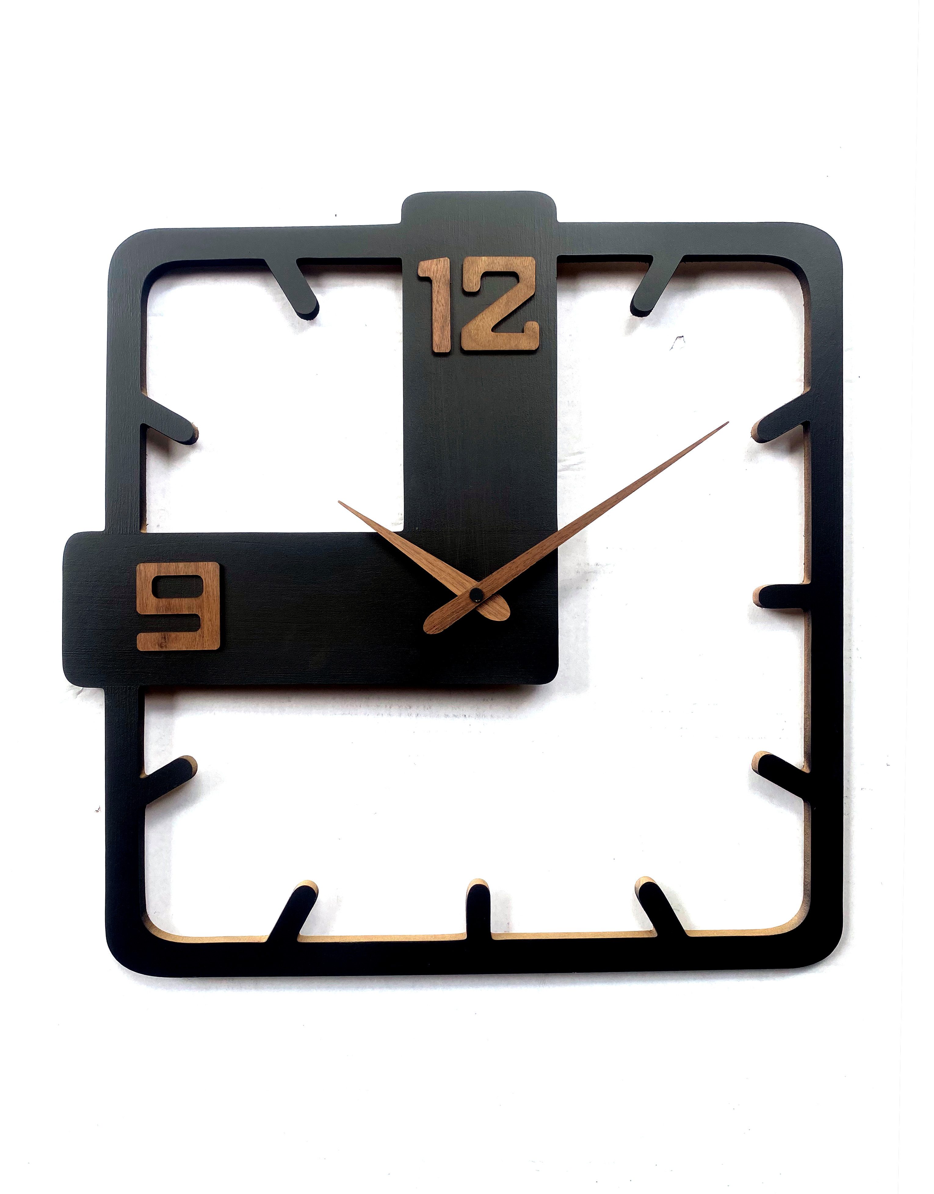 K&L Wall Art Pendelwanduhr MDF Wanduhr Holz Pendeluhr Schwarz Naturholz (lautloses Uhrwerk ohne Ticken)