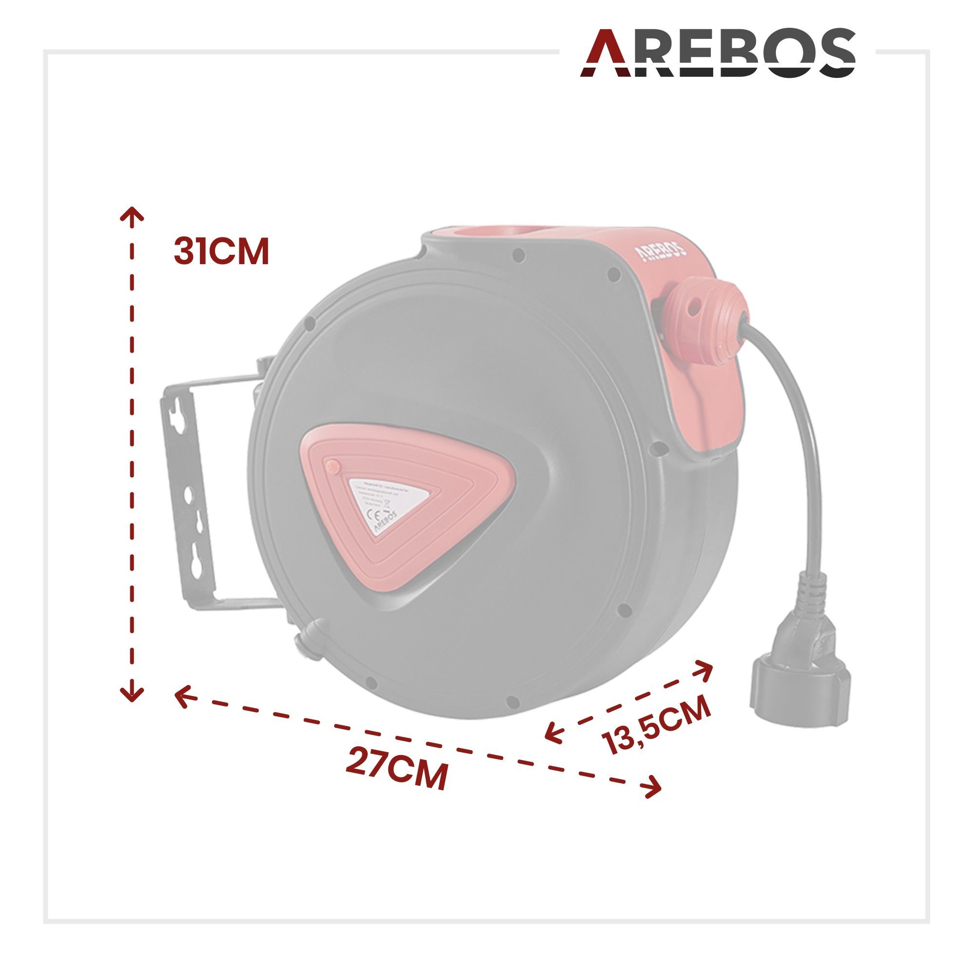 Arebos Automatik Kabelaufroller, Kabeltrommel Deckenmontage (Überhitzungsschutz) 1-fach und Wand