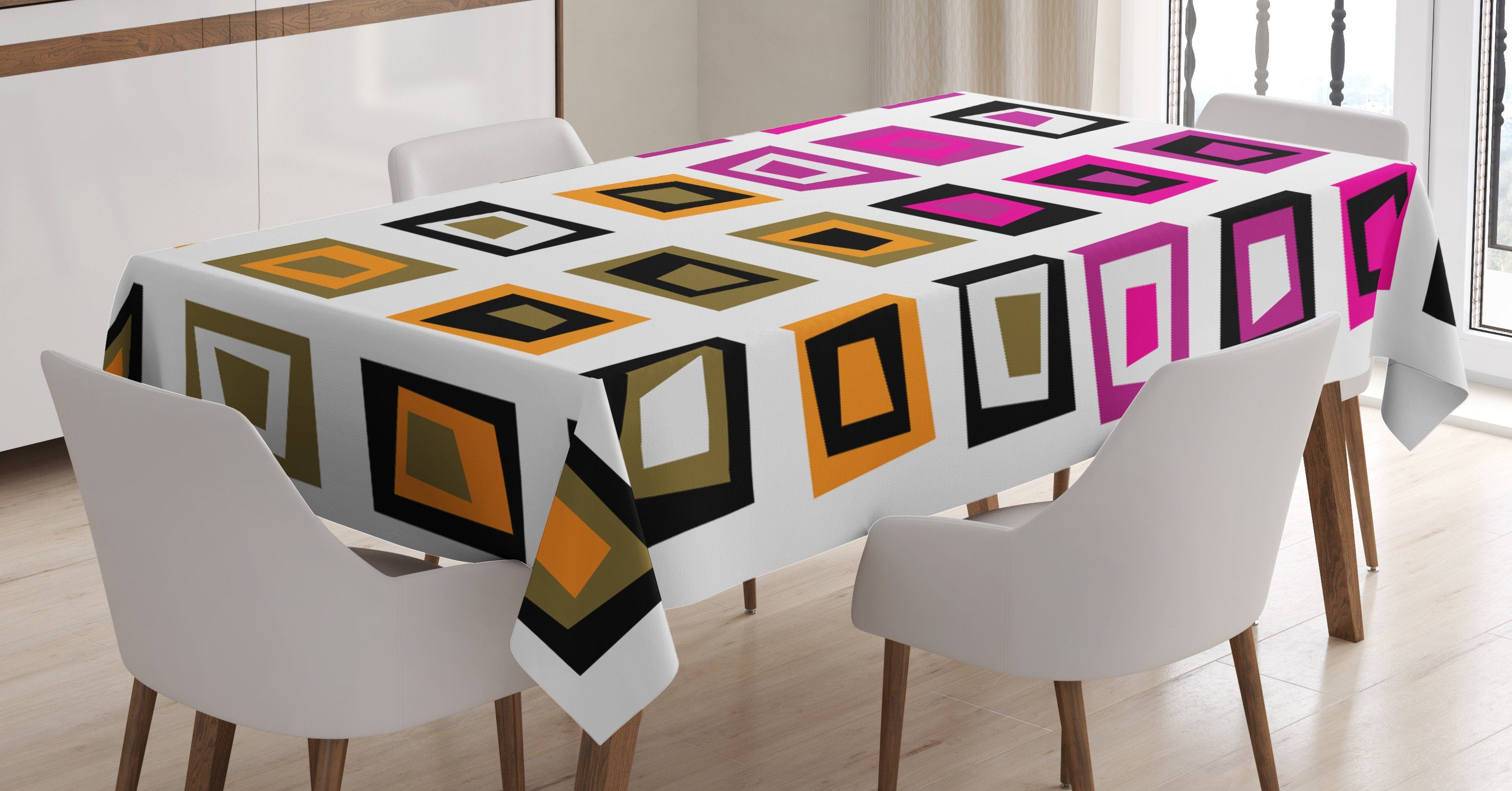 Abakuhaus Tischdecke Farbfest Waschbar Für den Außen Bereich geeignet Klare Farben, Retro Abstract Squares 60s