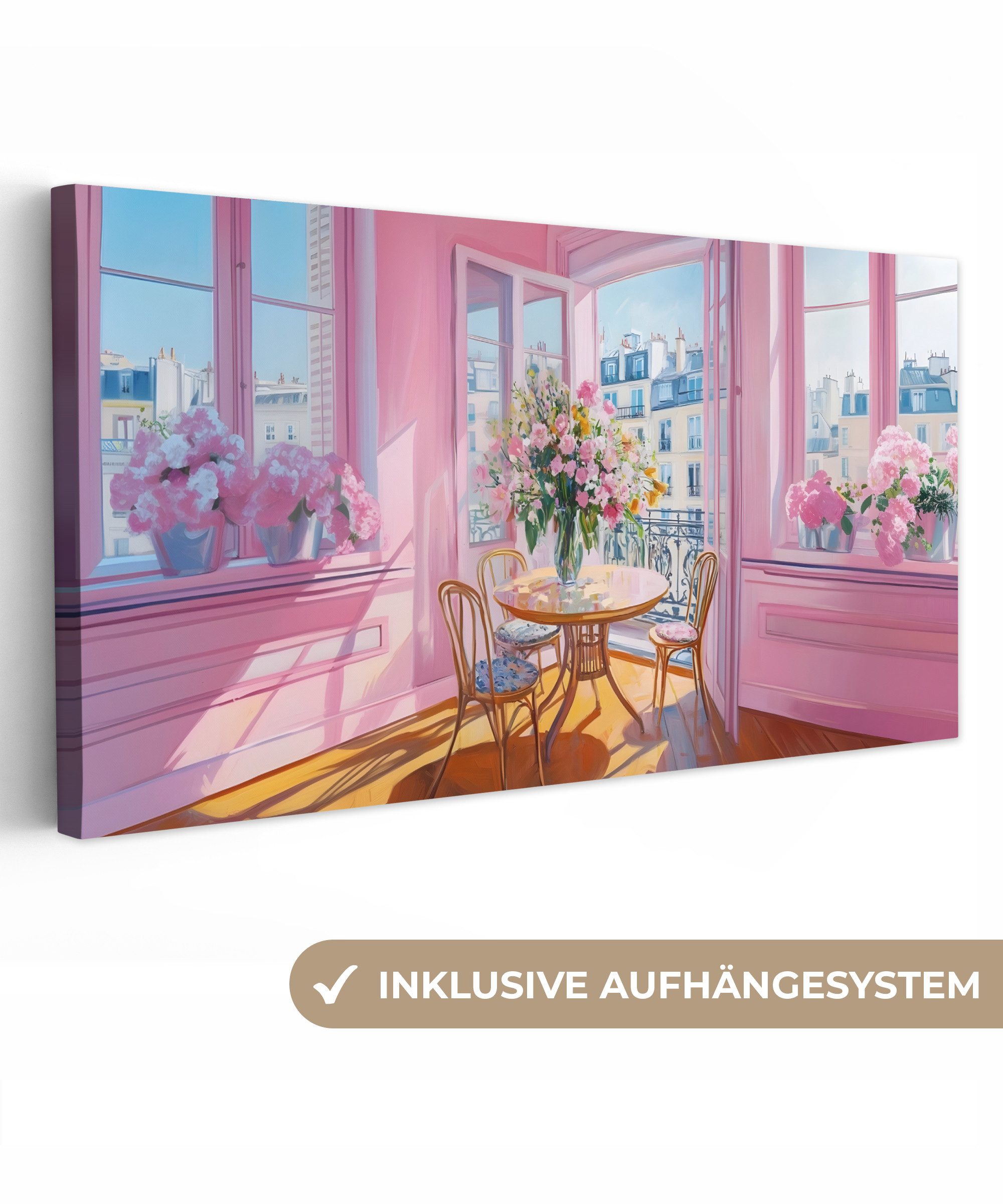 OneMillionCanvasses® Leinwandbild Panorama Rosa - Stadt - Blumen, Fotodruck (1 St), Wandbild, Deko Schlafzimmer Wohnzimmer Flur 40x20 cm