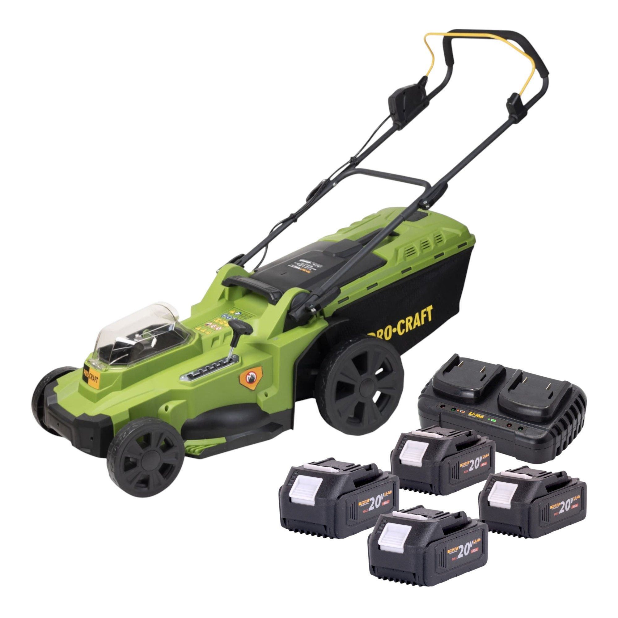 PRO CRAFT Akkurasenmäher PLM22bb Rasenmäher 40 V (2x 20 V) 430 mm + 4x Akku 4,0 Ah + Lader