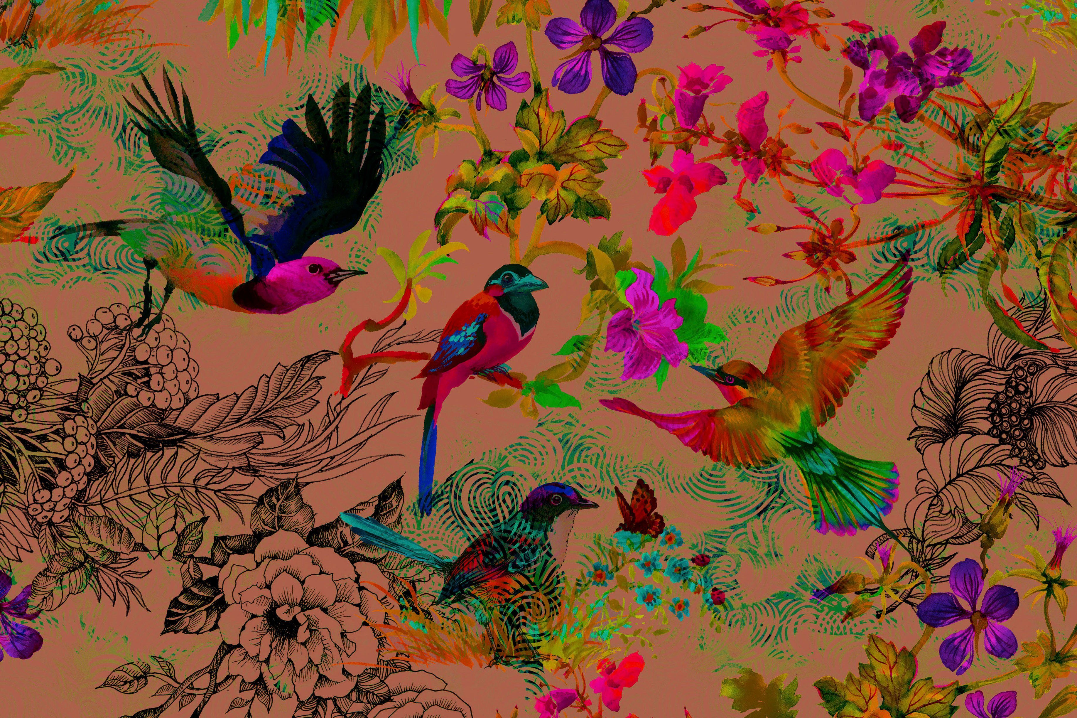 mit Leinwandbild Bild 3, birds Vögel Keilrahmen St), funky Vögel A.S. Floral Création (1