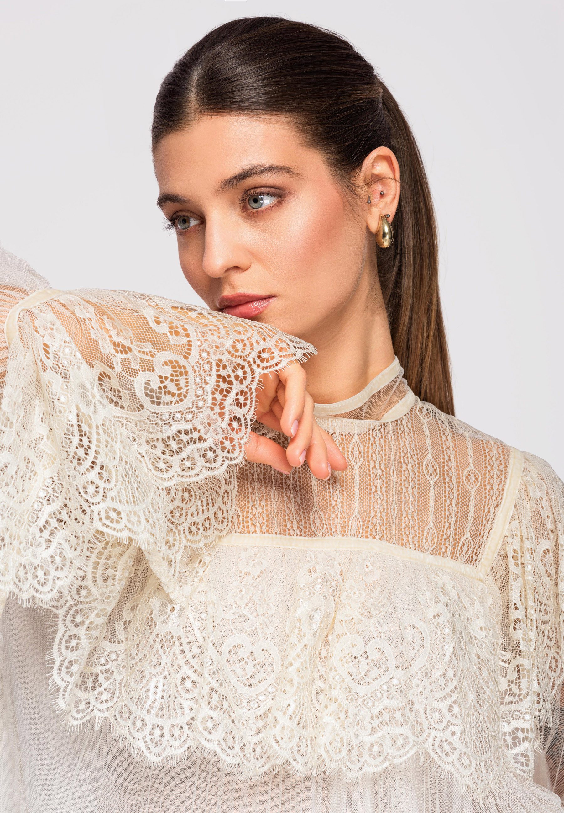 OMBRE Spitzenbluse Damenbluse mit Spitzencape und zweiteiligem Top günstig online kaufen