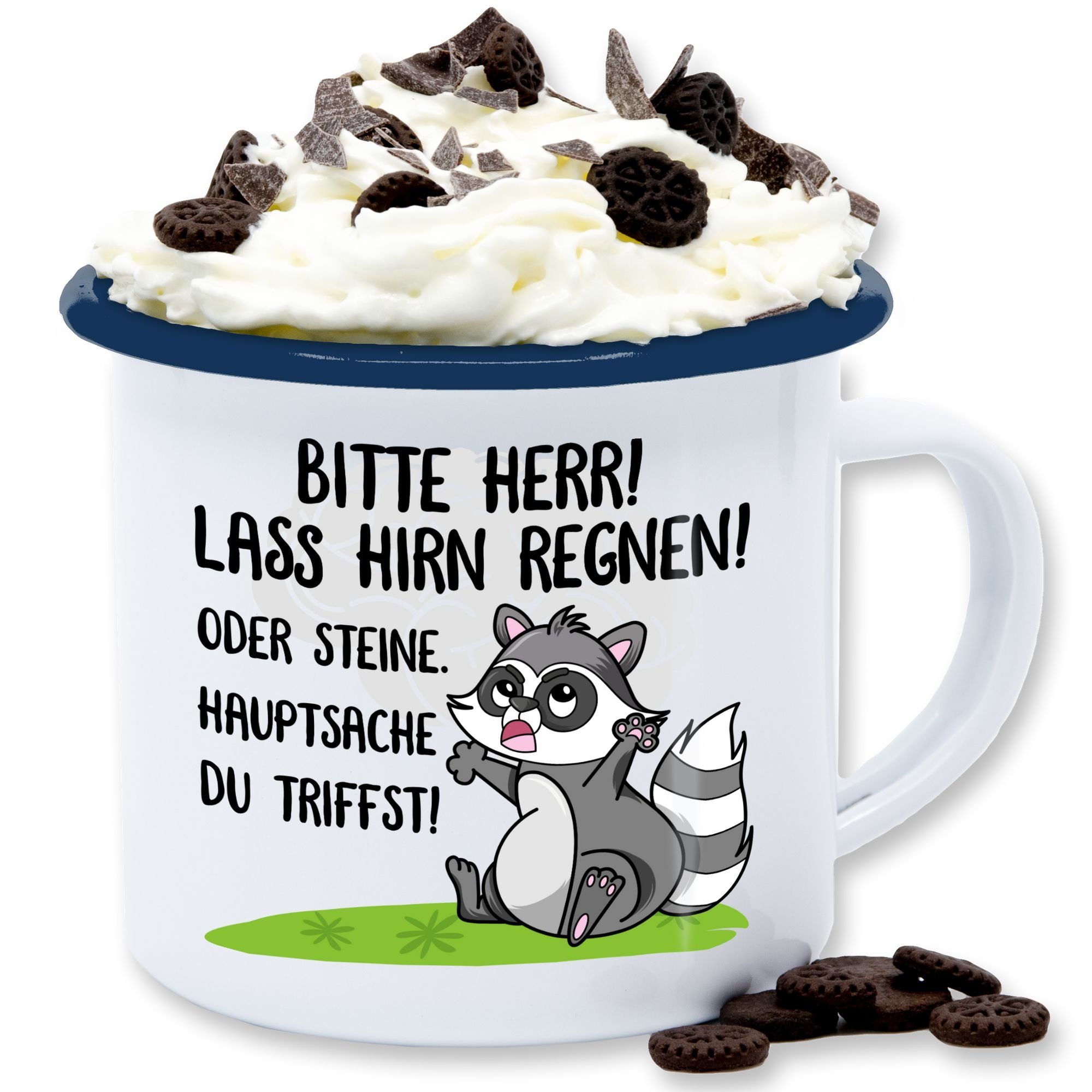 Shirtracer Tasse Bitte Herr Lass es Hirn regnen, Stahlblech, Statement Sprüche 2 Weiß Blau