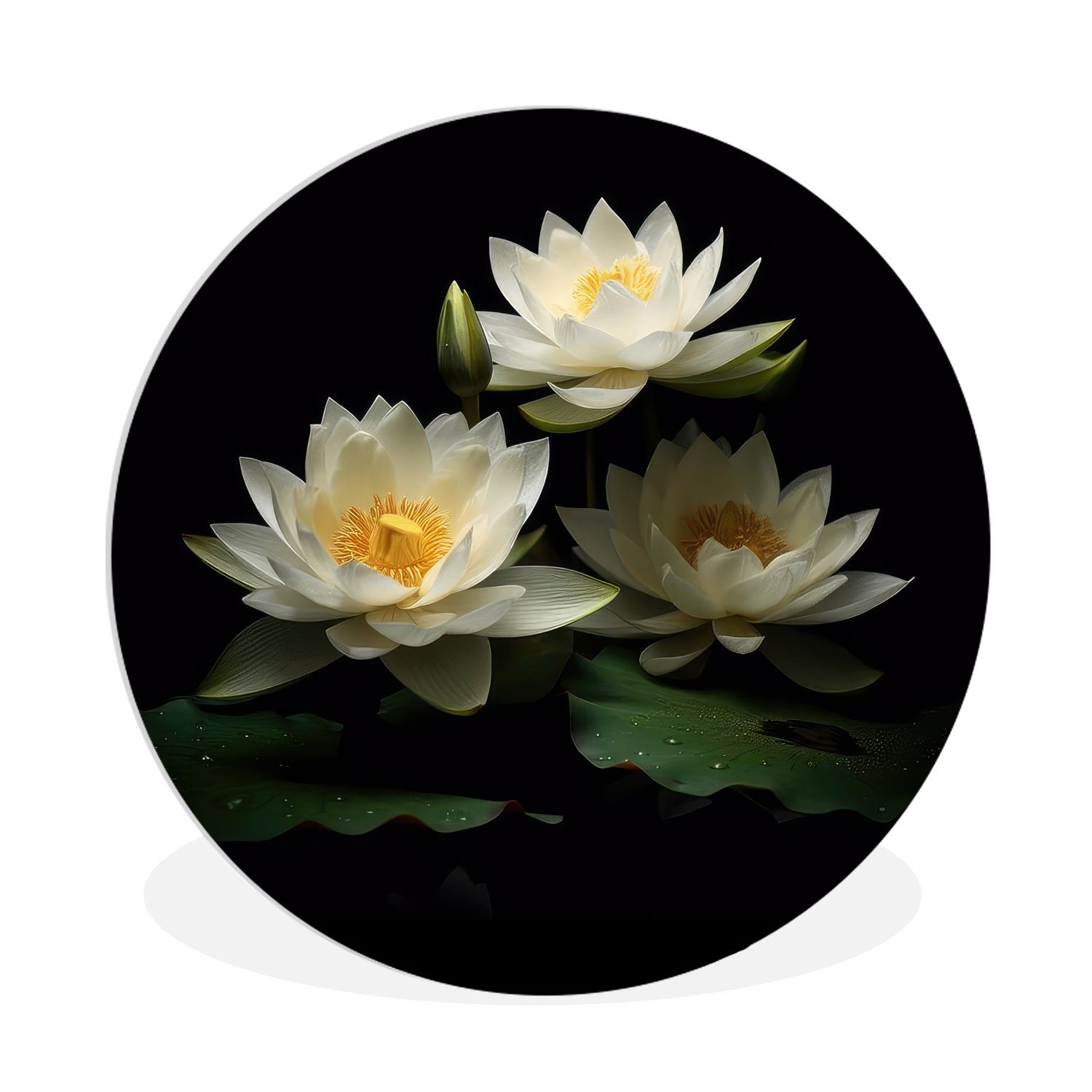MuchoWow Gemälde Lotus - Blumen Rundes Kreis Natur cm Wanddekoration - (1 Wandbild, Schwarz, Forex, - Weiß Wohnzimmer, 30x30 St), 