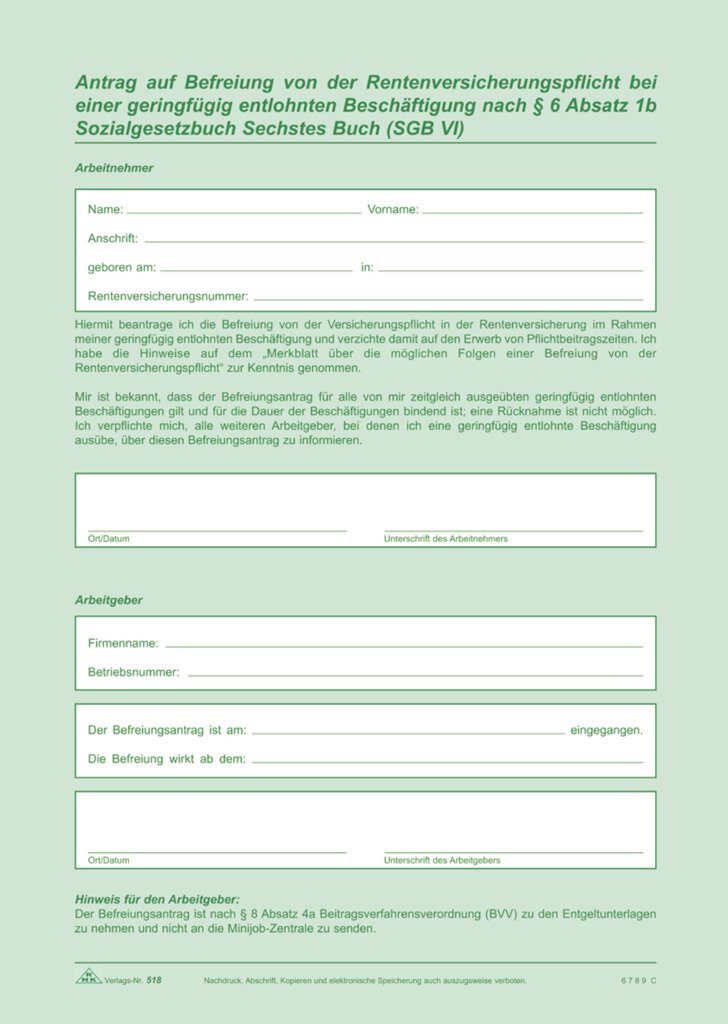RNK Formularblock RNK Arbeitsvertrag geringfügig Beschäftigte - SD, 2x2 Blatt +