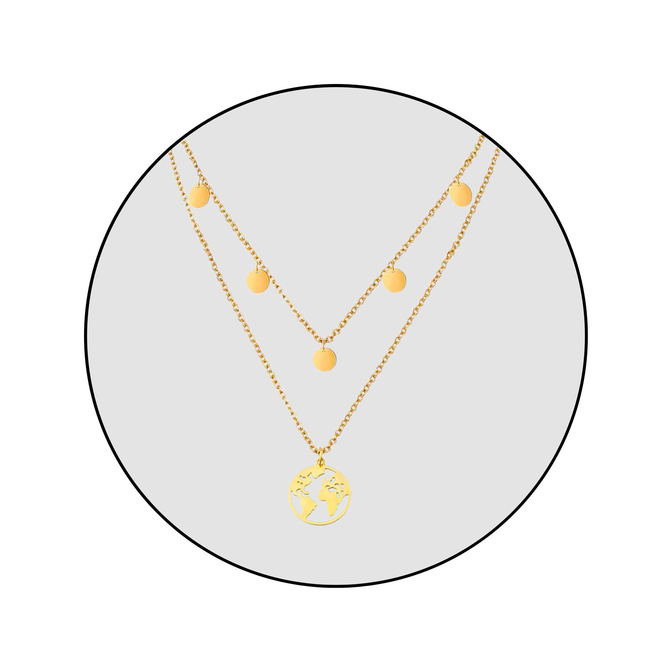Edelstahlkette Edelstahl World Coins Schmuck Halskette