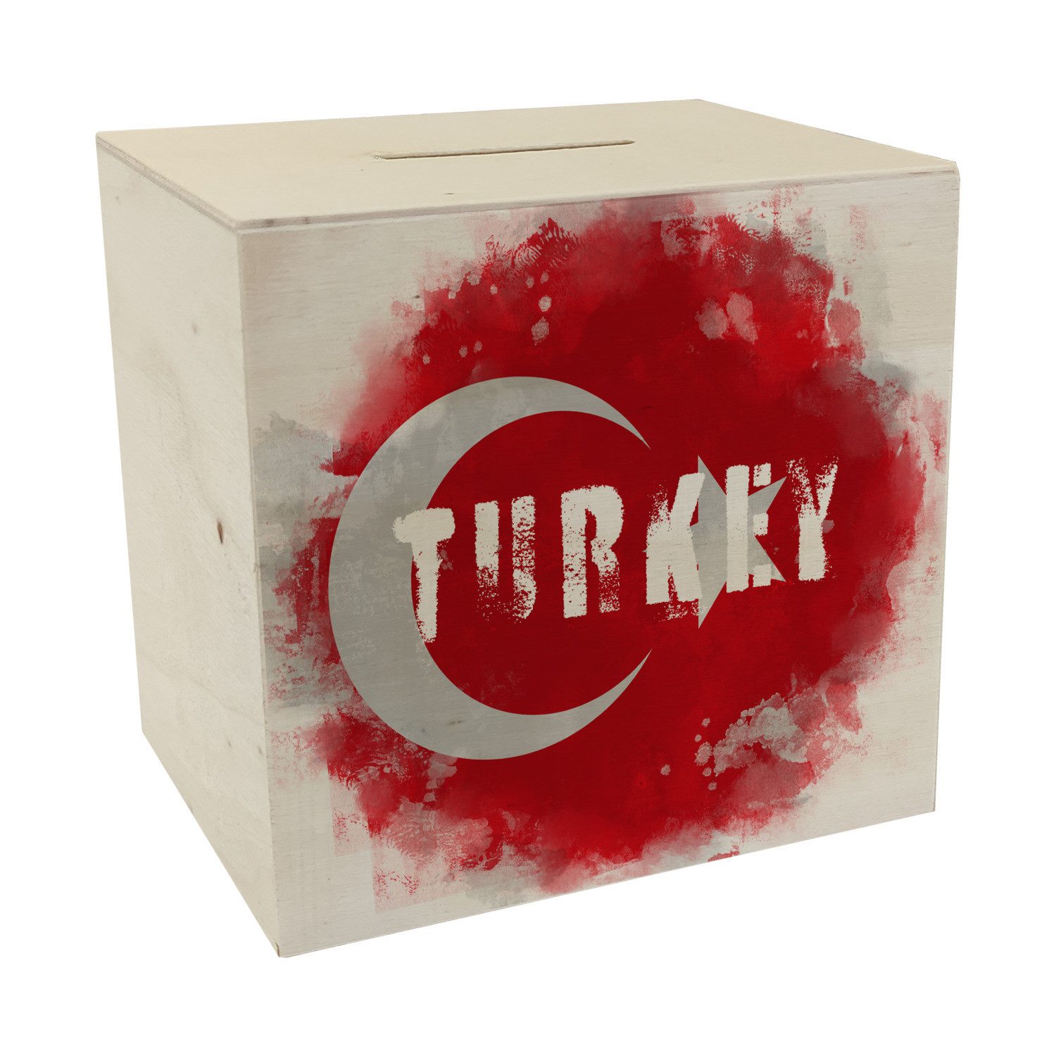 Spardose Spardose aus Holz Türkei Flagge im Used Look Sparschwein für Urlauber