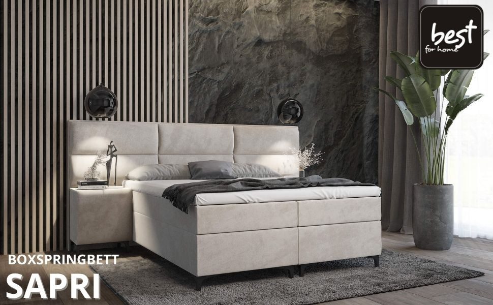 Best for Home Boxspringbett Sapri Boxspring bett – 7-Zonen Bonellfederkern & 7 cm Topper (Komplettset, 6-St., Boxspringbett inkl. Matratze, Topper), Boxspringbett mit Schubladen