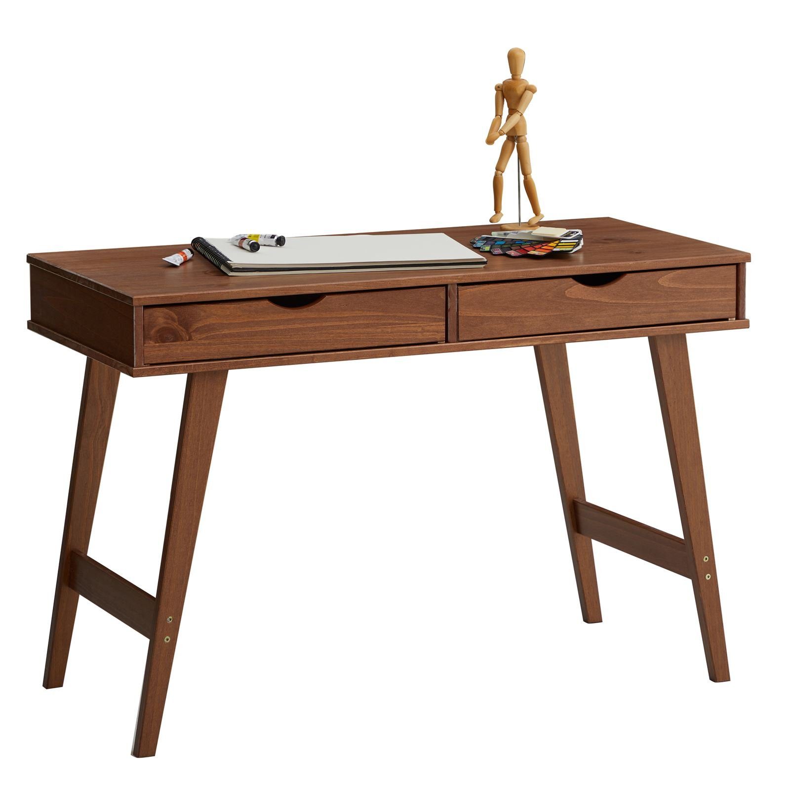 IDIMEX Schreibtisch MILO, Schreibtisch Arbeitstisch Bürotisch mit 2 Schubladen aus Massivholz au Kastanie