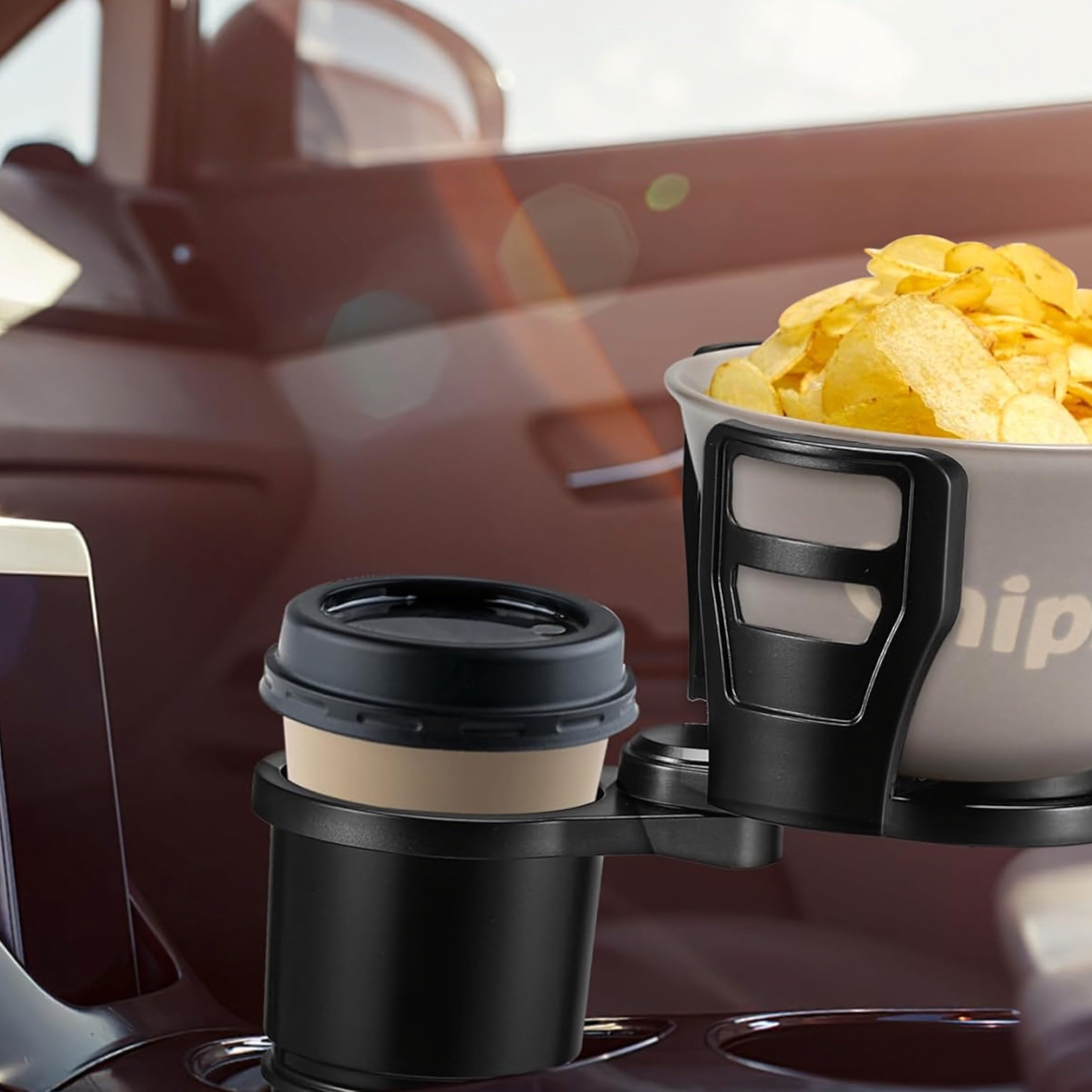 Realb2b Becher Auto Becherhalter 2in1 drehbar 360 verstellbar Getränkehalter, 360 Grad drehbar verstellbar platzsparend robust ABS flexibel
