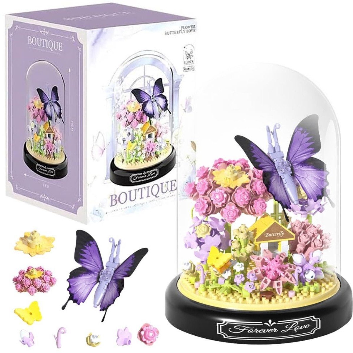 Kraftverdia Mini Kunstblumen-Bouquet im Glas – Botanische Blumen Deko Spielbausteine