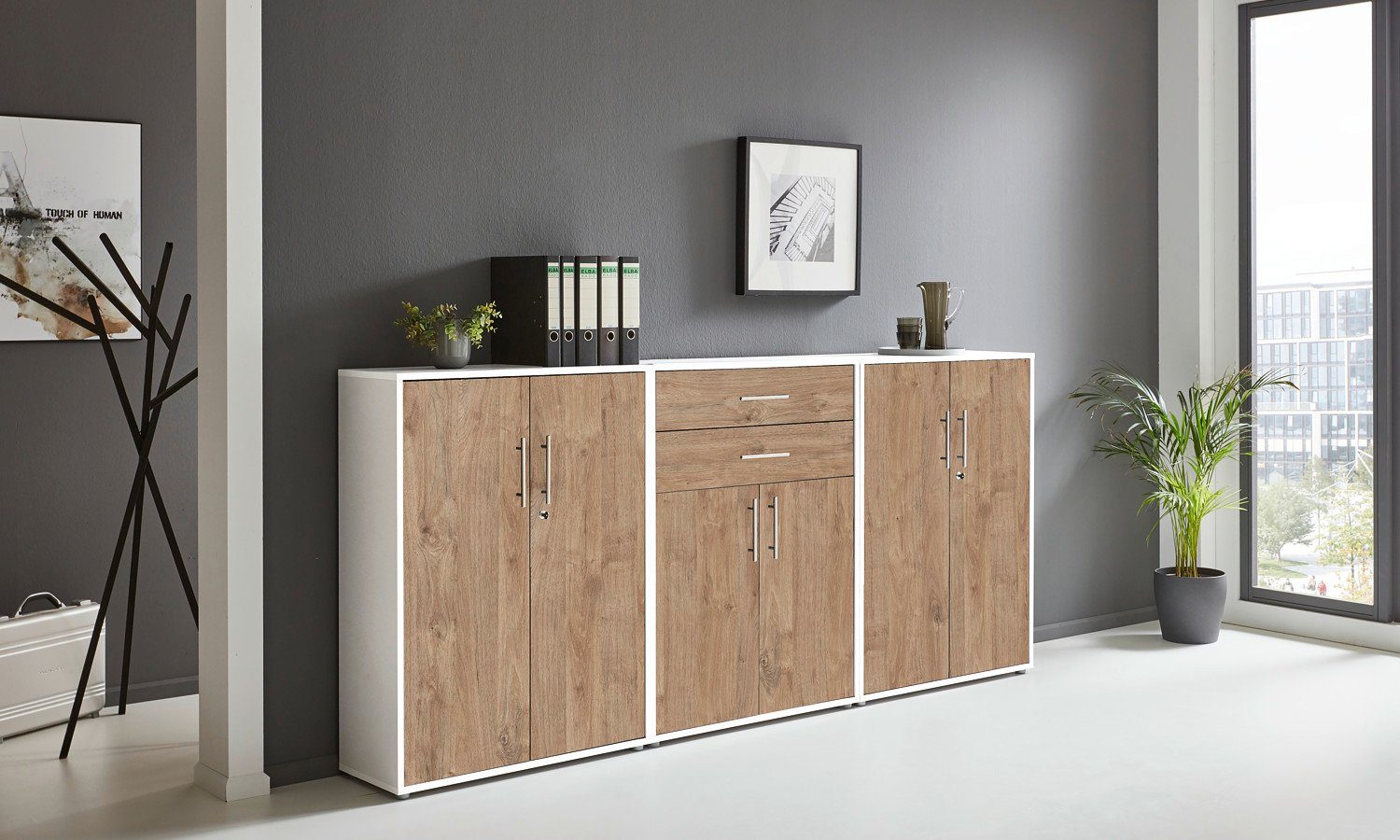 BMG Möbel Aktenschrank Office Edition (Set 15, Büroschrank abschließbar mit Metallgriffen, 2x abschließbarer Aktenschrank, 1x Schubkastenschrank) BxHxT:253,2 x 113,6 x 33 cm, Made in Germany