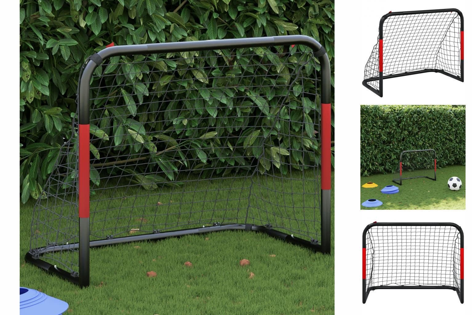 vidaXL Fußballtor Fußballtor mit Netz Rot und Schwarz 90x48x71 cm Stahl