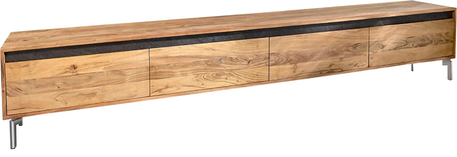 DELIFE Lowboard Stonegrace, Akazie Natur 240 cm 4 Türen Fuß Oval Edelstahl günstig online kaufen