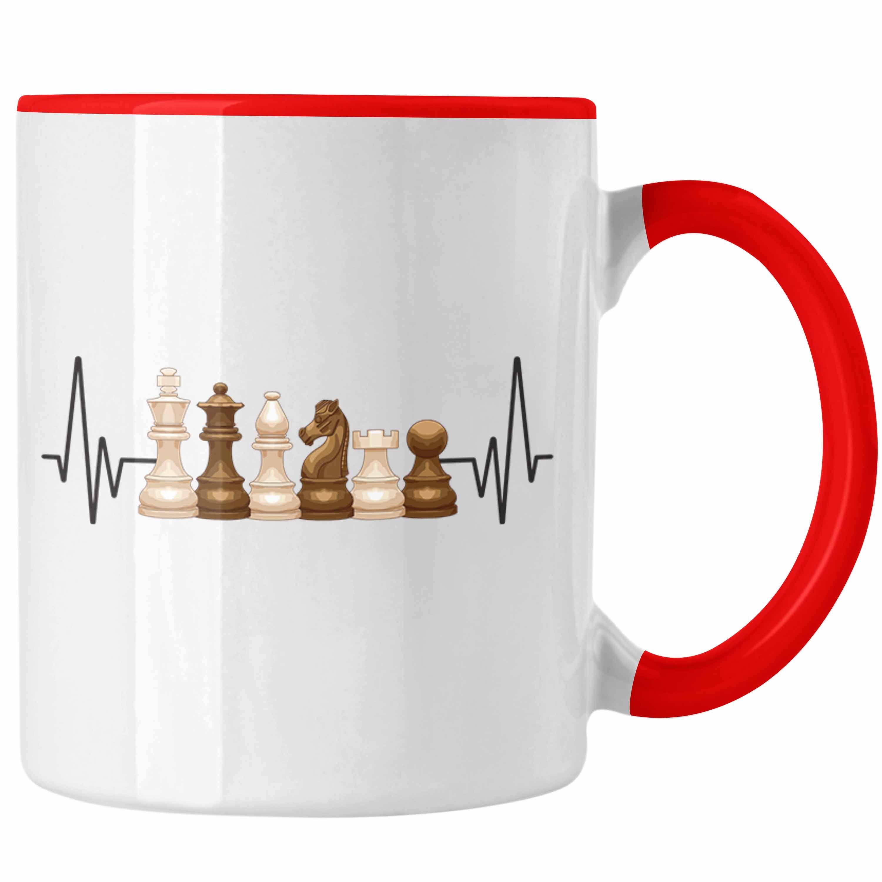 Trendation Tasse Trendation - Schach Herzschlag Tasse Geschenk für Schachspieler Hobby Rot