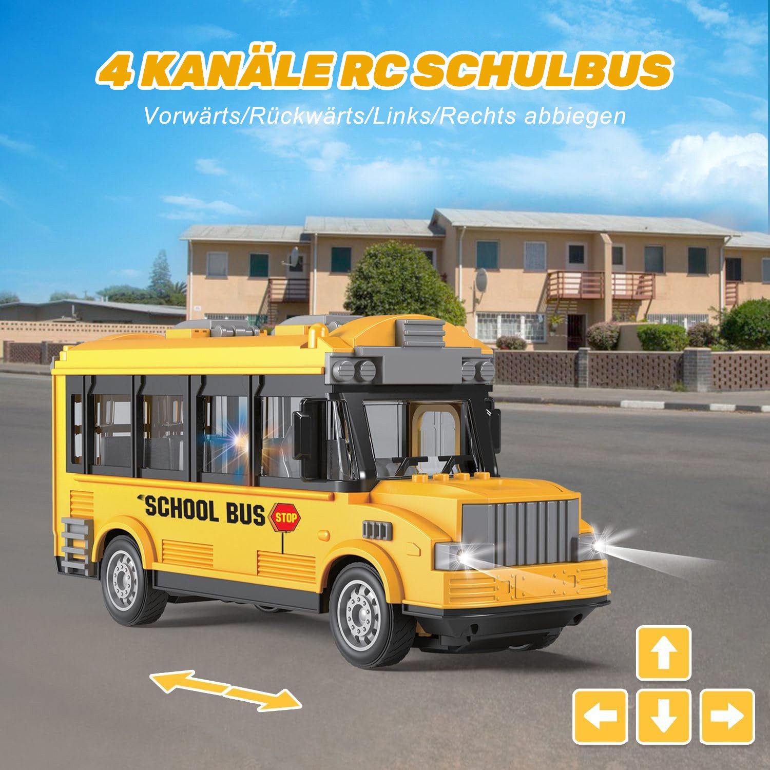 Esun RC-Auto Ferngesteuerter Auto RC Car mit Lichtern 4 Kanal RC Bus Spielzeug 1:30 (SET, Komplettset), Ferngesteuertes Auto für Kinder ab 3 4 5 6 7 8