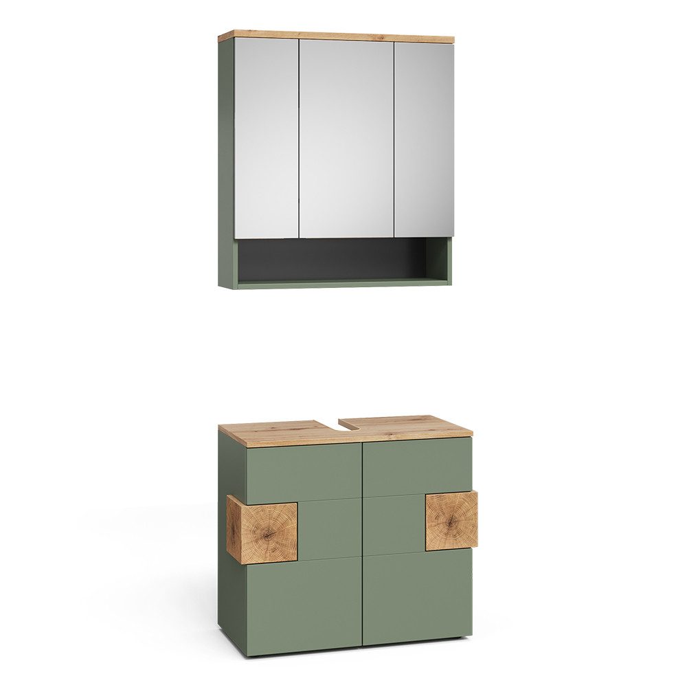 Vicco Badmöbel-Set Eden, Grün/Artisan/Artisan, 2 Teile, (2-St., 2er Set)