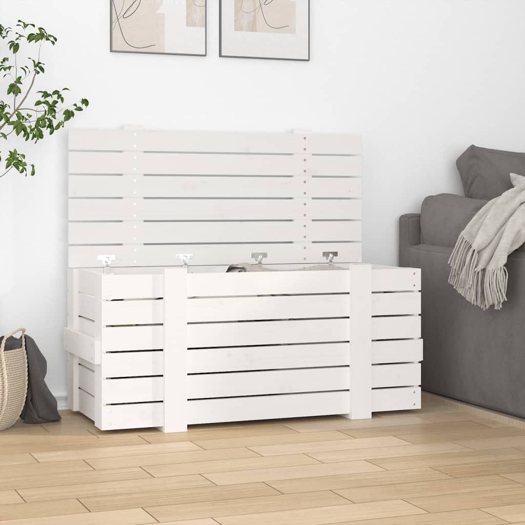 vidaXL Truhe Weiß Holzkiste Box Aufbewahrungstruhe Truhe 91x40,5x42 cm Massivholz K
