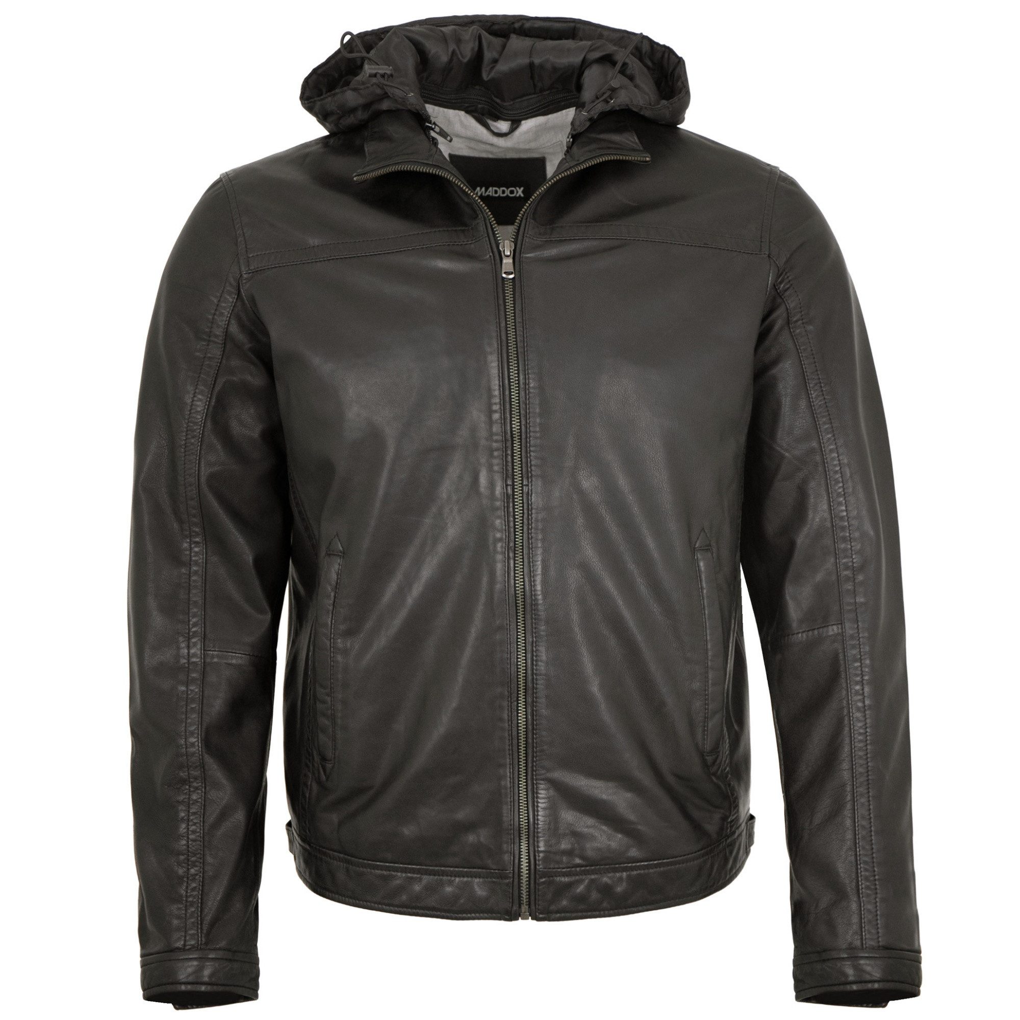 Maddox Lederjacke HJM-89 smart MADDOX - Herren Lederjacke Kapuze Lammnappa schwarz