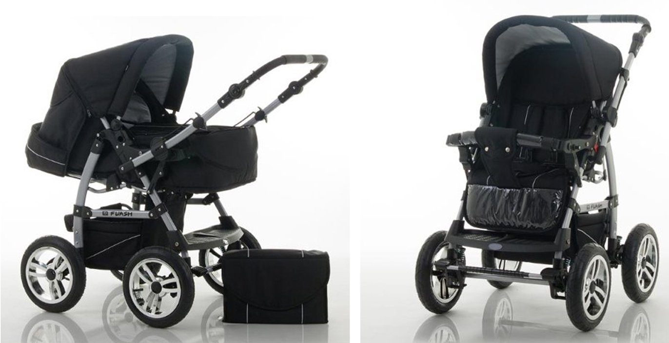 babies-on-wheels Kombi-Kinderwagen Autositz 3 Teile in in Schwarz - 18 1 - Farben Flash 15 Kinderwagen-Set inkl