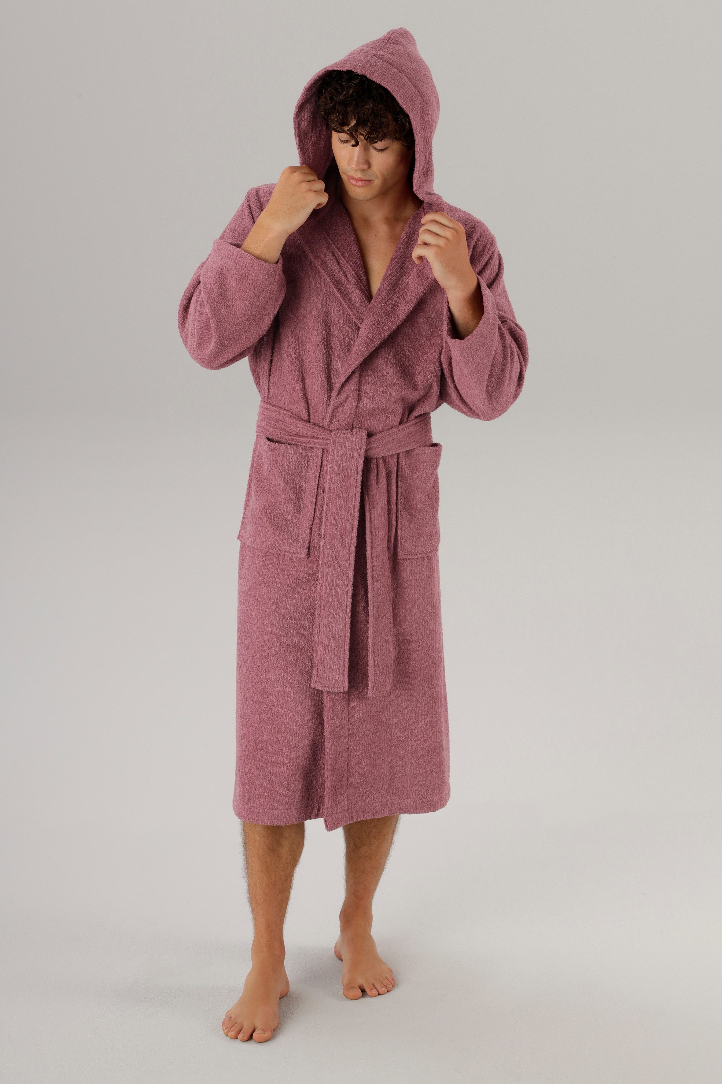 OTTO home Unisex-Bademantel Riva, für Damen & Herren, Standard & Premium Qualität, Langform, Walkfrottee, Kapuze, Gürtel, 100 % Baumwolle, Reise, Hotel, Sauna,  – Bild 5 von 5