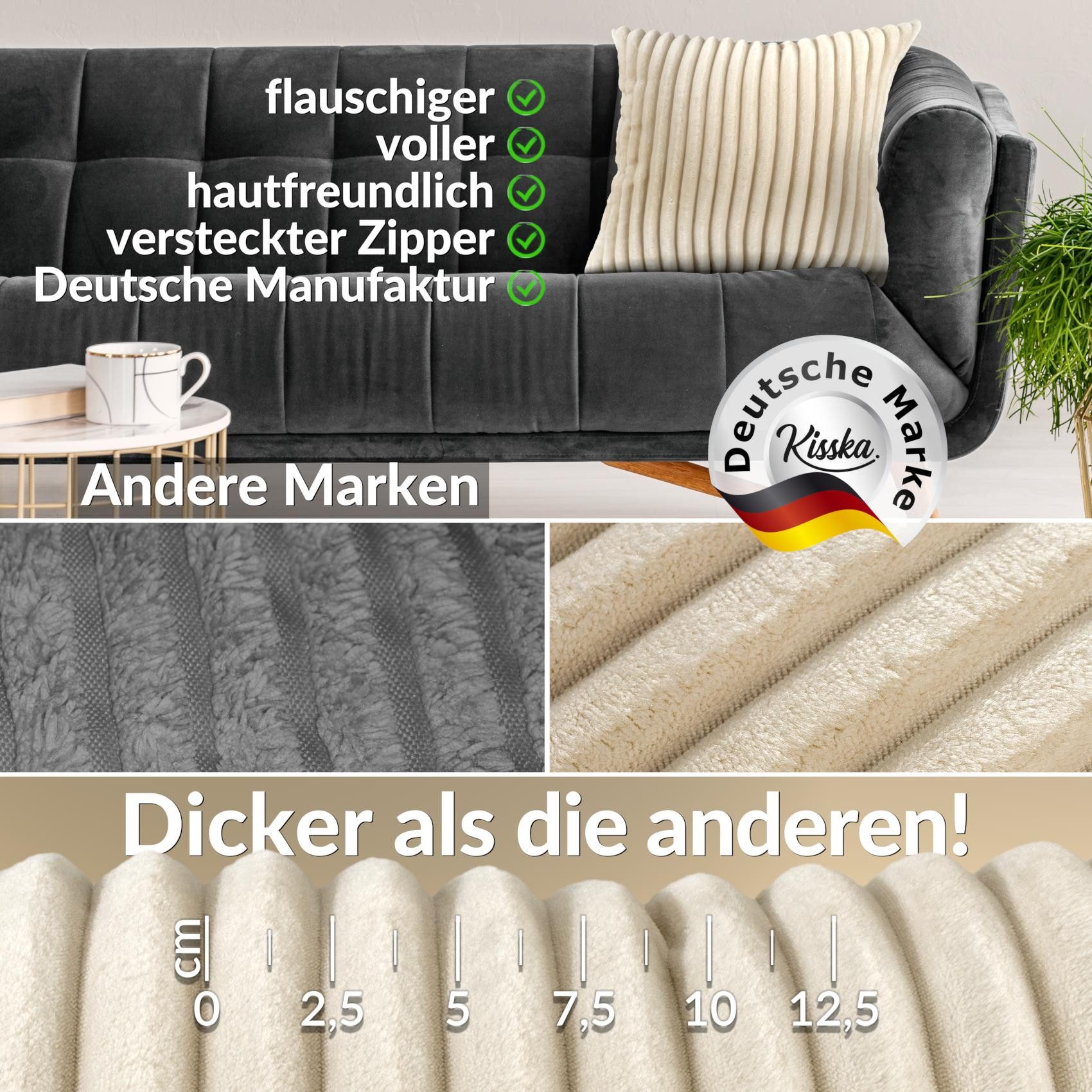 Kisska Dekokissen LILLI BIG CORD Velour Ambiente dekorieren, Kissenüberzug ohne Füllung BIG-Cord UNI 40x40cm Einfarbig Creme