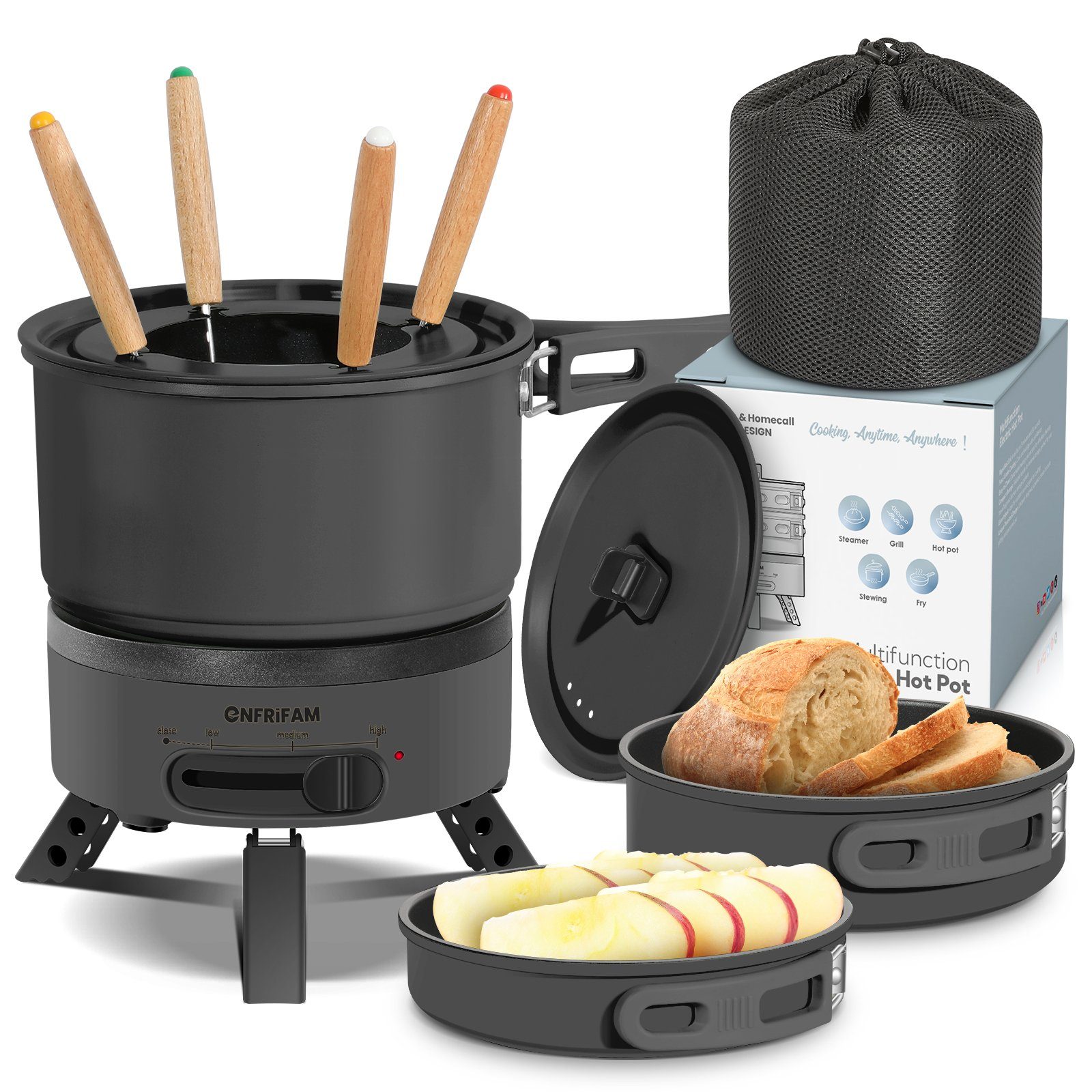 ENFRIFAM Elektrische Multipfanne Elektrische Hot Pot, Multikocher, Elektrische Pfannen, Campingkocher, 700,00 W, Fondue Set, Ideal für Büro Wohnheime Hotels Reisen Wohnwagen