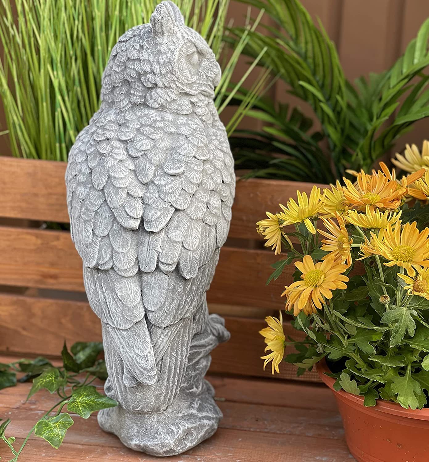 Stone and Style Gartenfigur Frostfeste Steinfigur natürliche Eule auf Stein groß – Bild 5 von 5