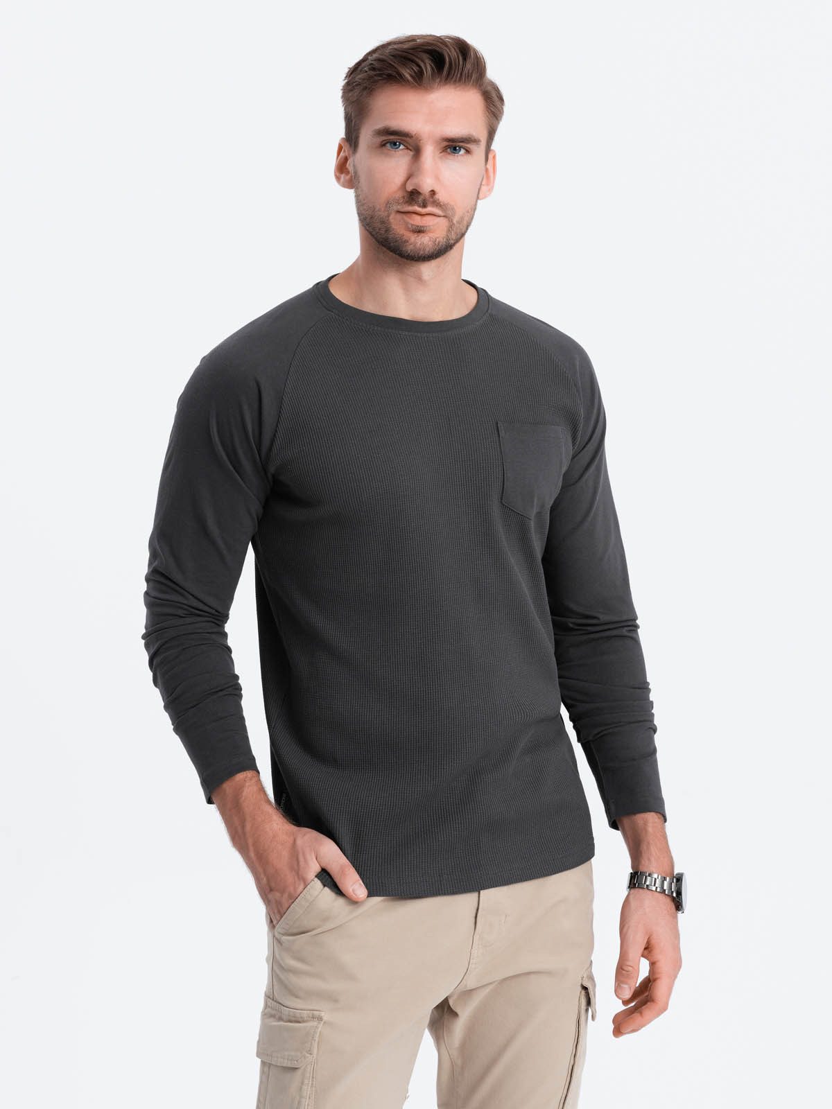 Longsleeve Herren-Longsleeve mit "Waffel"-Struktur