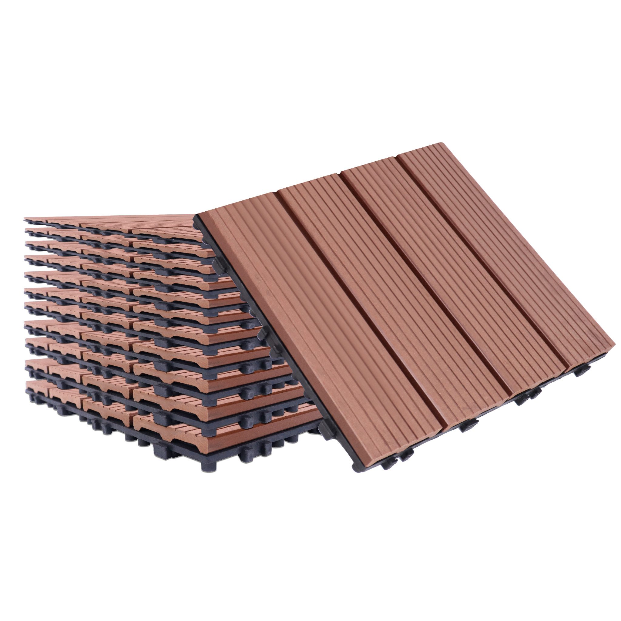 FIVMEN Terrassendielen WPC Fliesen Terrassenfliesen 30x30cm Bodenbelag mit klicksystem, braun, (55-St), für Terrasse und Balkon
