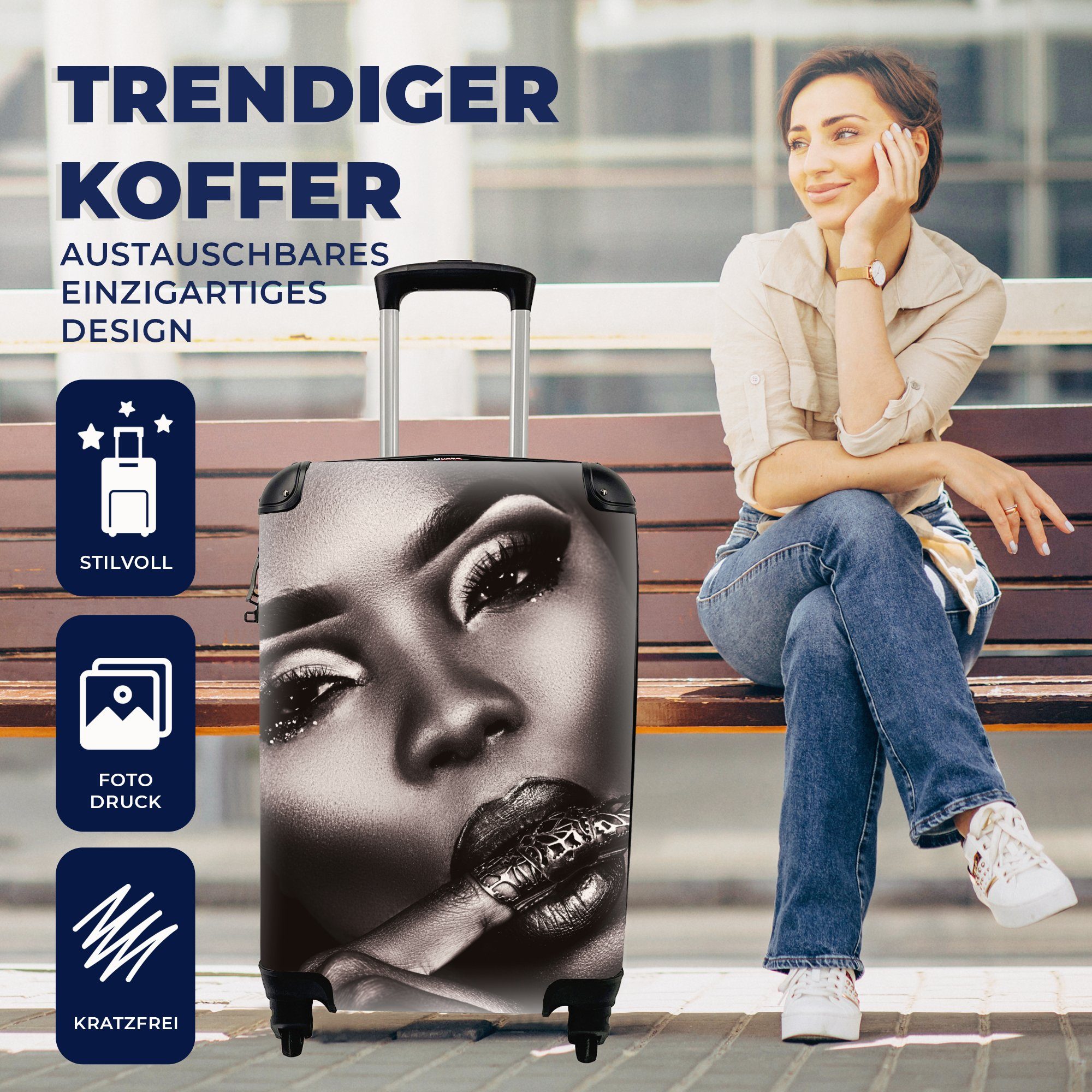 Reisetasche Schmuck, 4 für Handgepäckkoffer Ring Trolley, Frau Reisekoffer rollen, Rollen, Handgepäck MuchoWow - mit - Ferien,