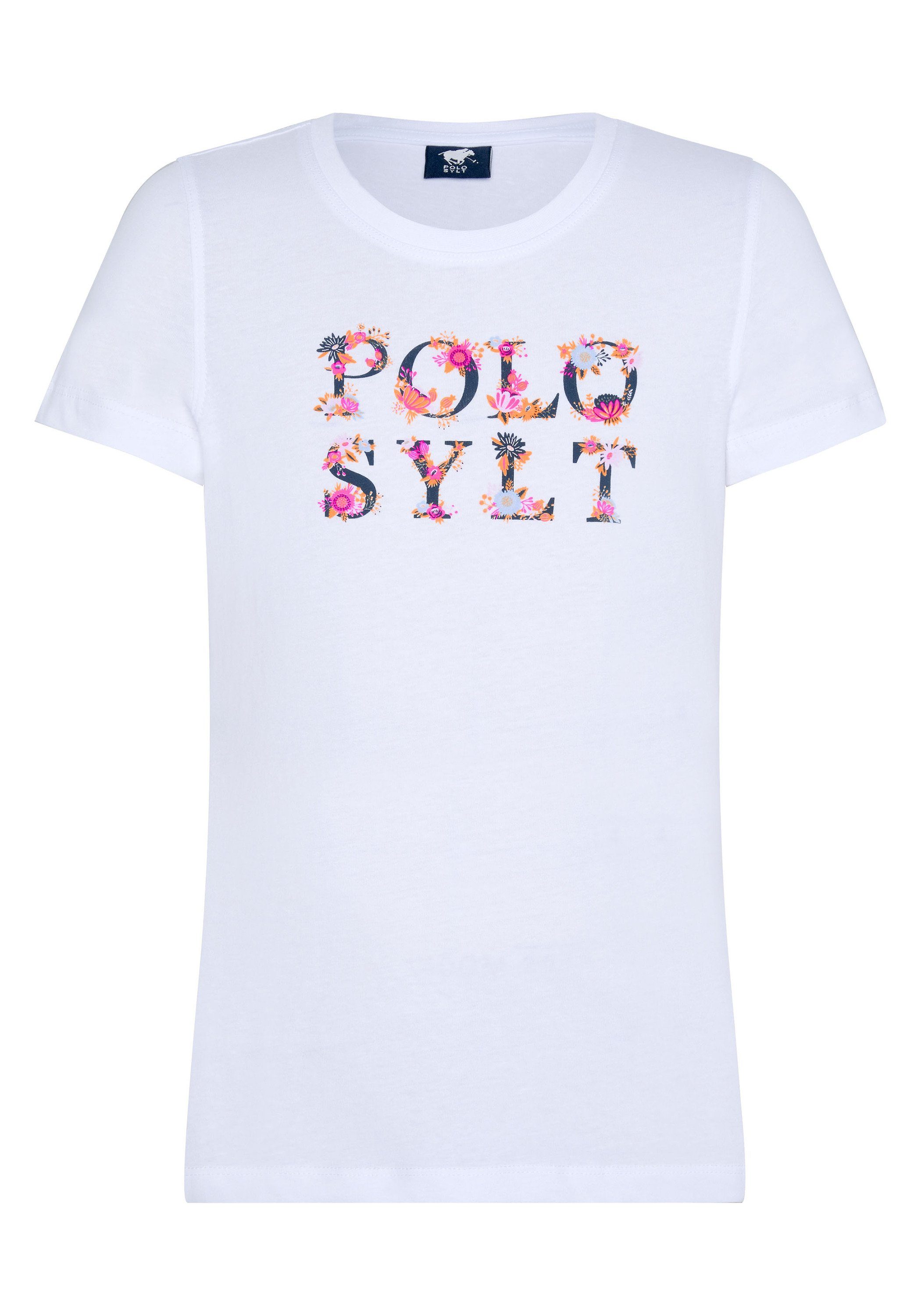 Polo Sylt Print-Shirt mit floralem Logodesign 11-0601 Bright White