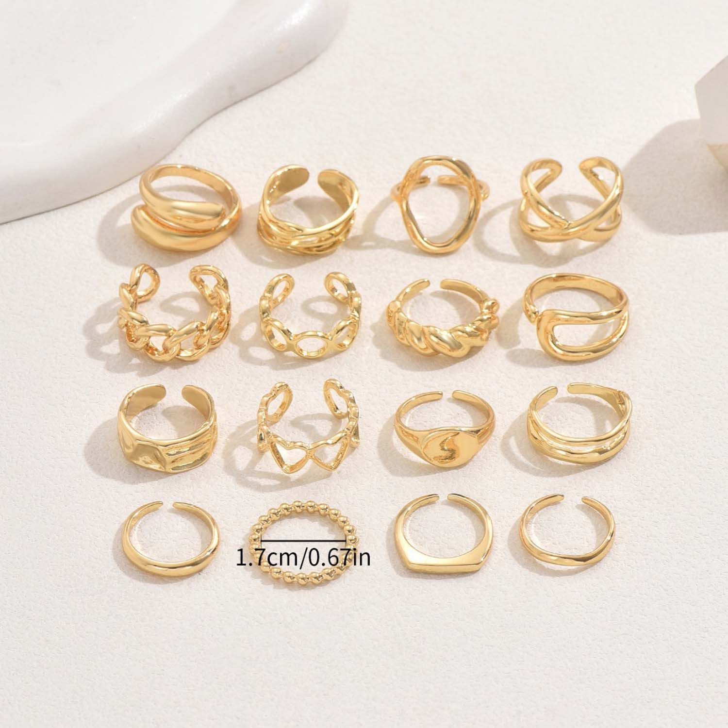 trends for living Ring-Set 16er offenes Ring-Set in Herzform Damen mit einzigartigem Design (16-tlg)