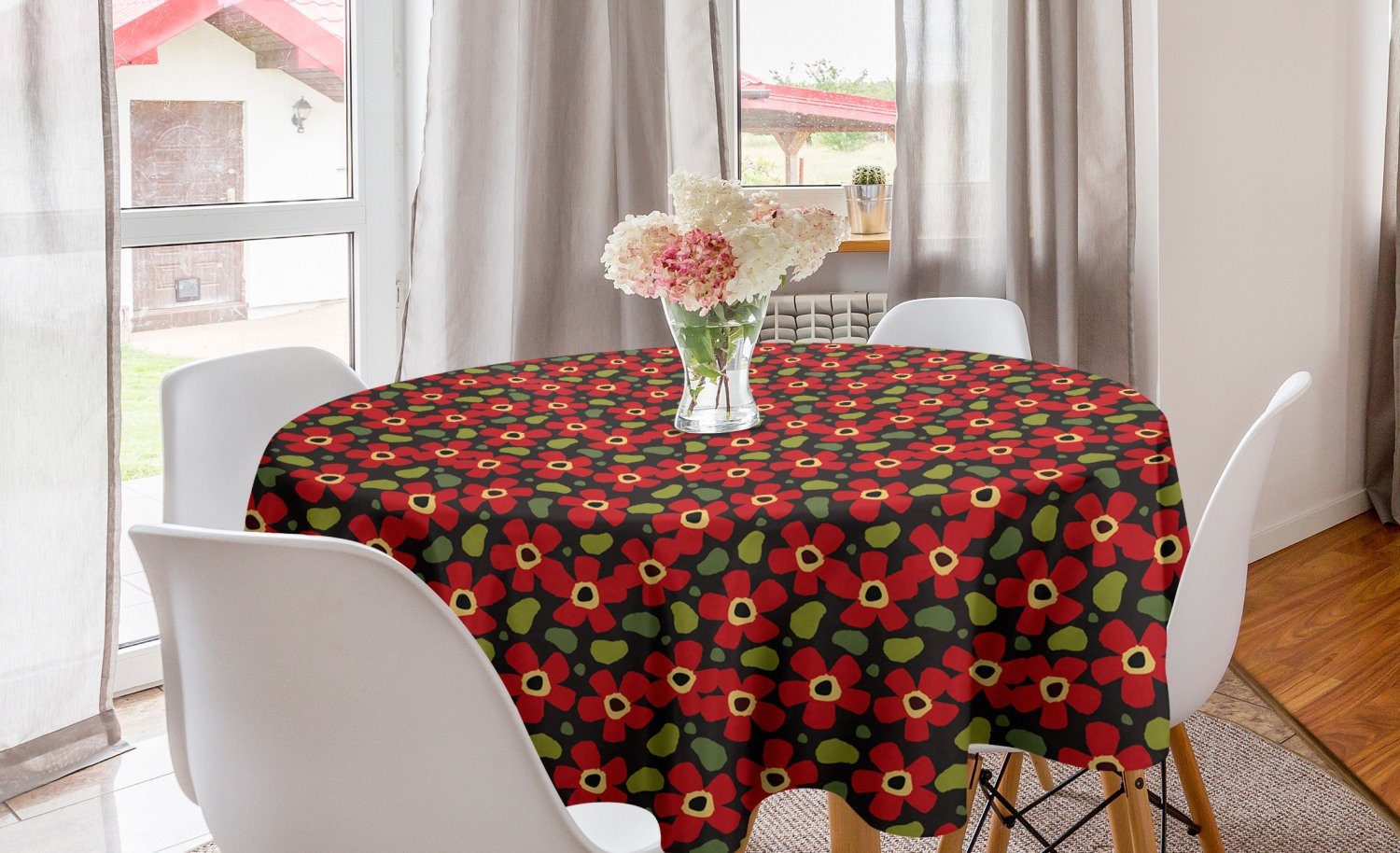 Abakuhaus Tischdecke Kreis Tischdecke Abdeckung für Esszimmer Küche Dekoration, skandinavisch Blumen Farbe Marks