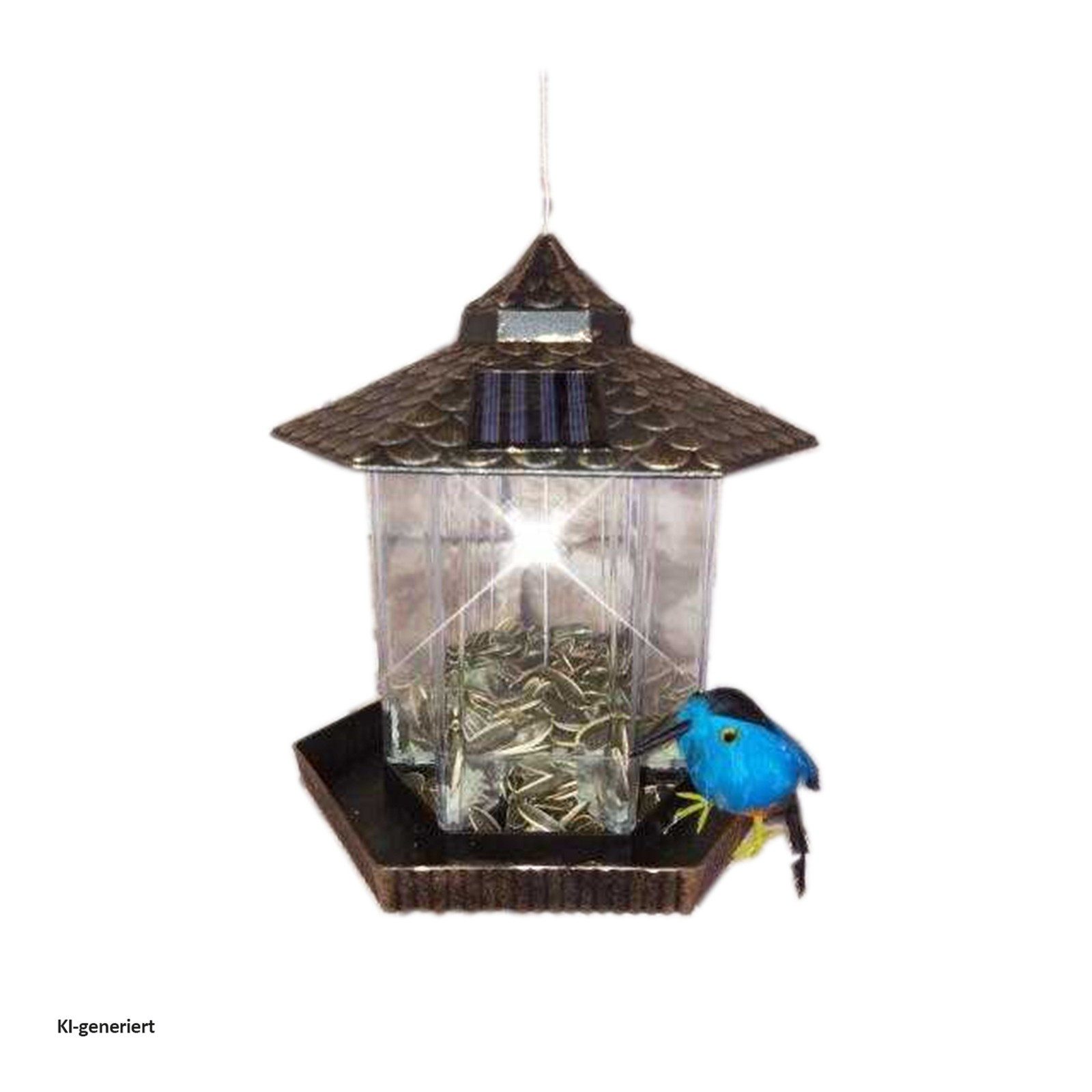 HTI-Living Futterspender Vogelfutterhaus Nessa Metallic Gold mit Solarpanel, Futterspender Kunststoff zum Hängen